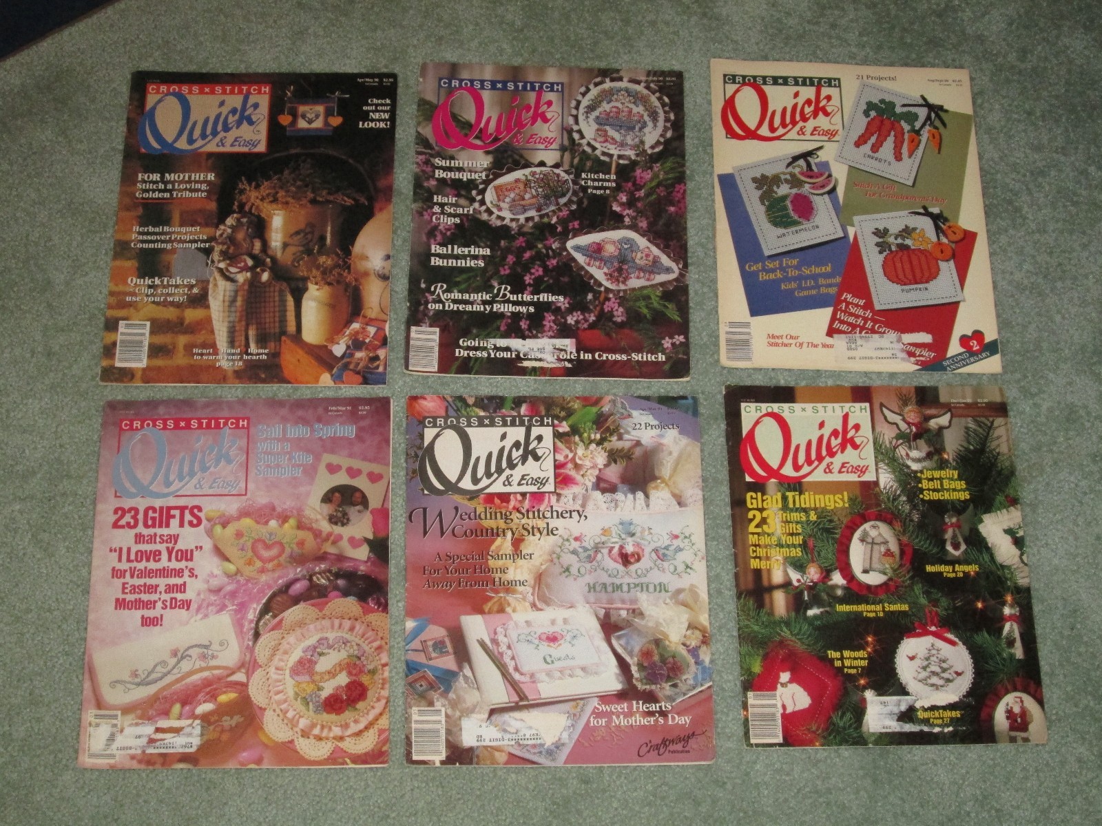 VINTAGE LOT of 6 CROSS STITCH QUICK & EASY MAGAZINES  FREE SHIPPING 1990- 1991