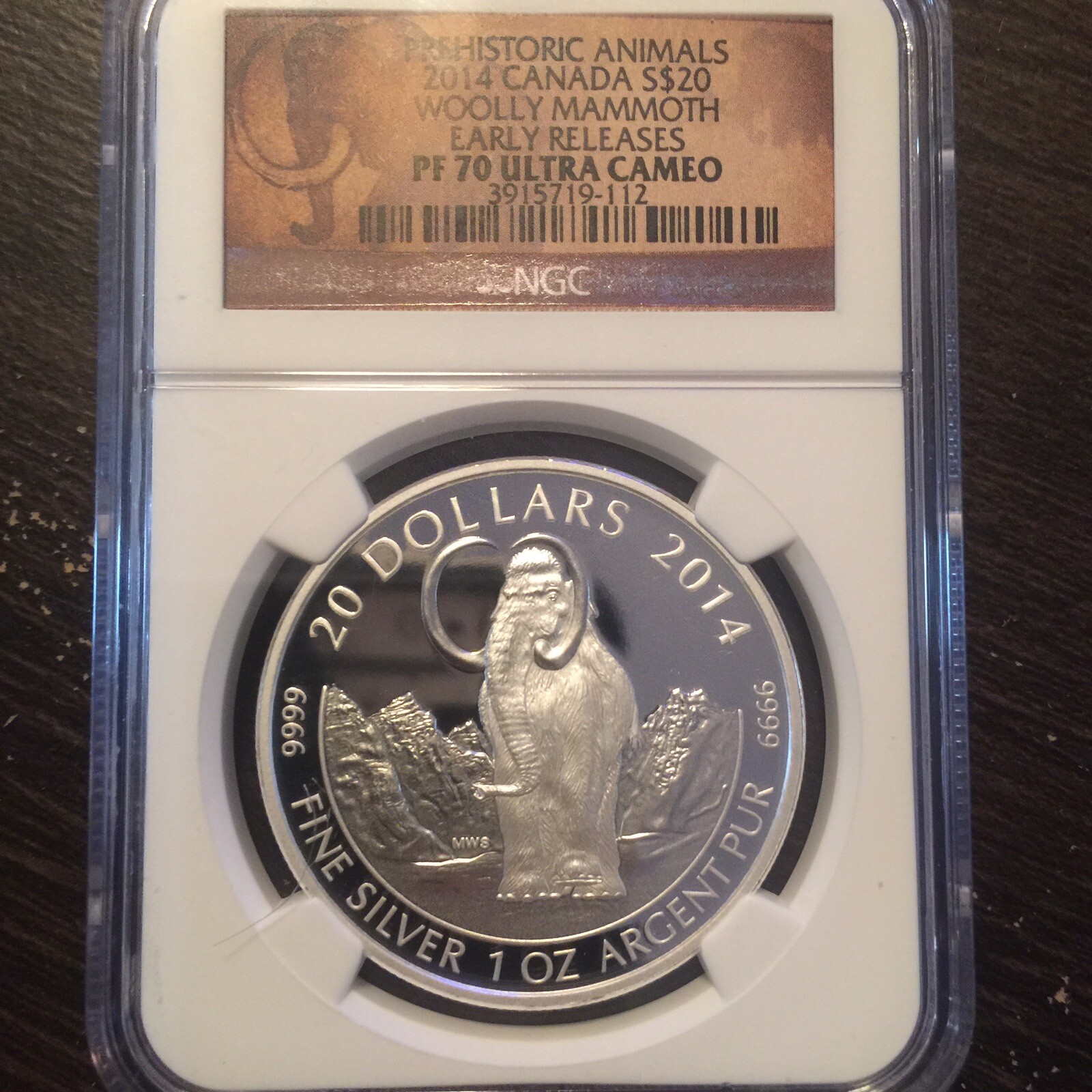2014 Canada $20 Woolly Mammoth .9999 Fine Silver Bullion NGC PF70 Early Releases