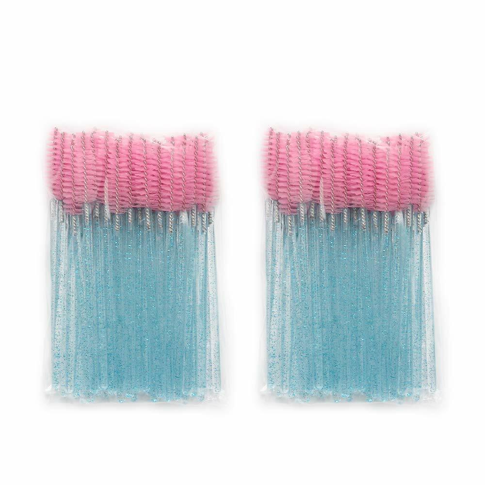 100x Disposable Glitter Eyelash Brush Mascara Wands Applicator Pink/Blue Color