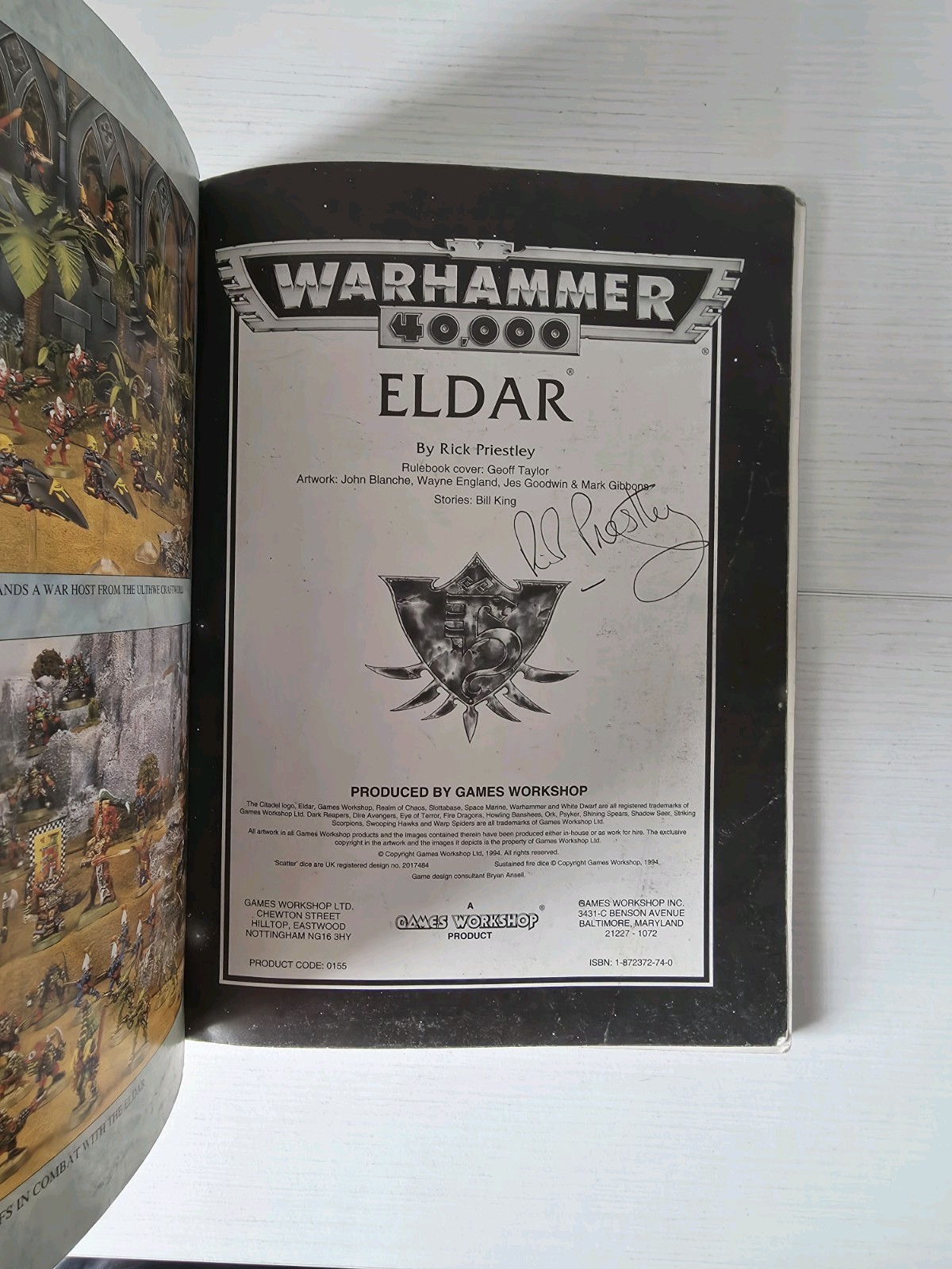 Warhammer 40K Codex Eldar 2nd Edition SIGNED BY RICK PRIESTLEY Armies Book 1994
