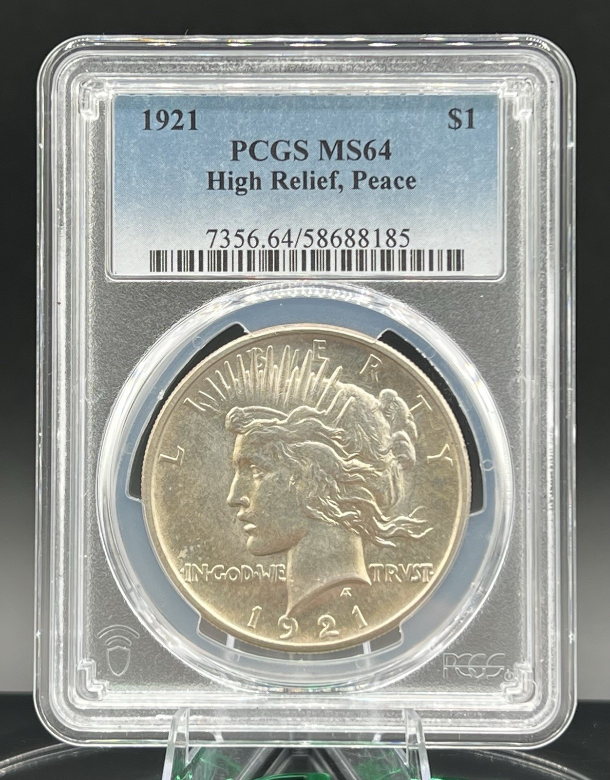1921 HIGH RELIEF PEACE DOLLAR WITH BEAUTIFUL DUAL SIDE TONING - PCGS MS64!