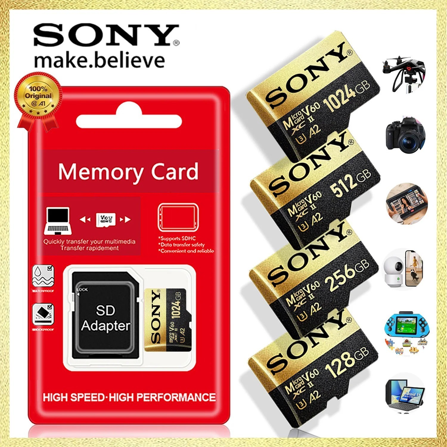 SONY Micro SD Card 2TB 512GB 256GB 128GB TF Memory Card Extreme 1TB U3 4K High
