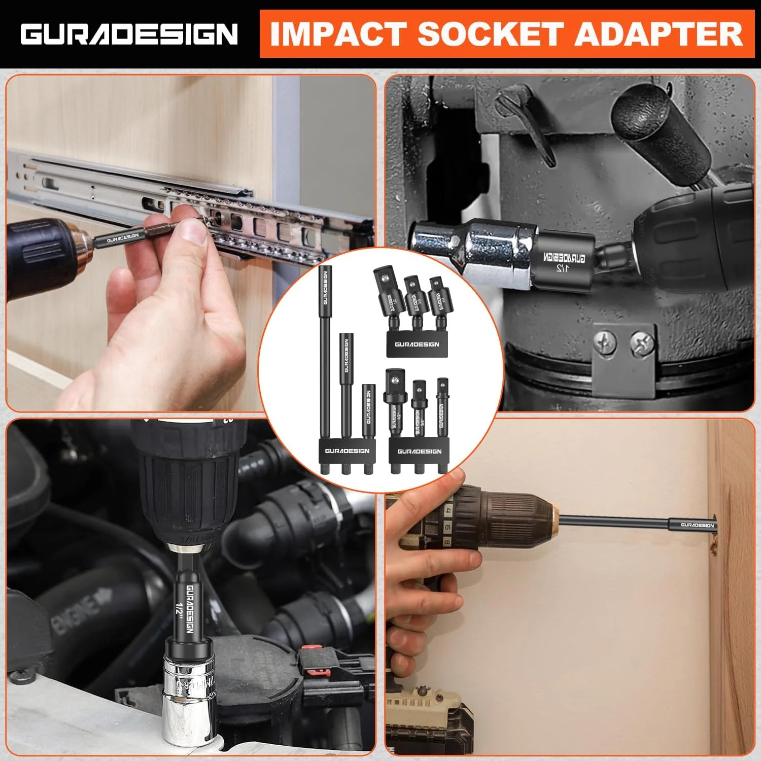 GURADESIGN 9-Piece Impact Drill Socket Adapter Set and Universal Joints Socket S