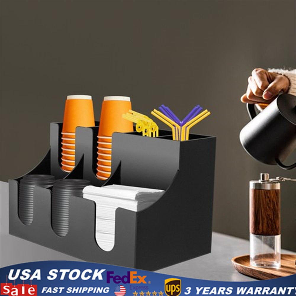 Cup Lid Dispensers Holder Acrylic Coffee Caddy Rack Anti-slip Tea Condiment Rack
