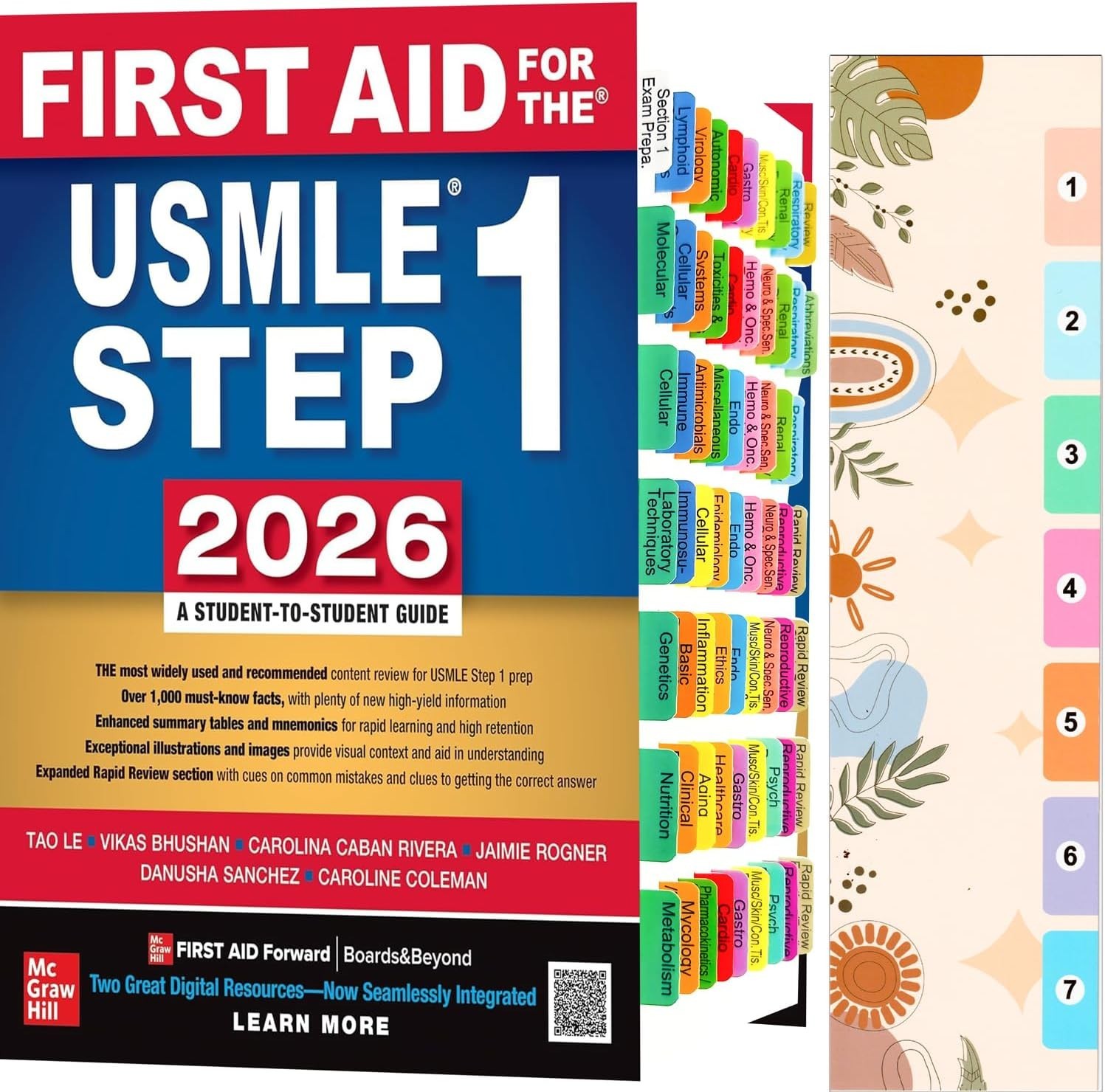 First Aid 2026 USMLE Step 1 - 72 Durable Tabs with Page Numbers & Alignment Card
