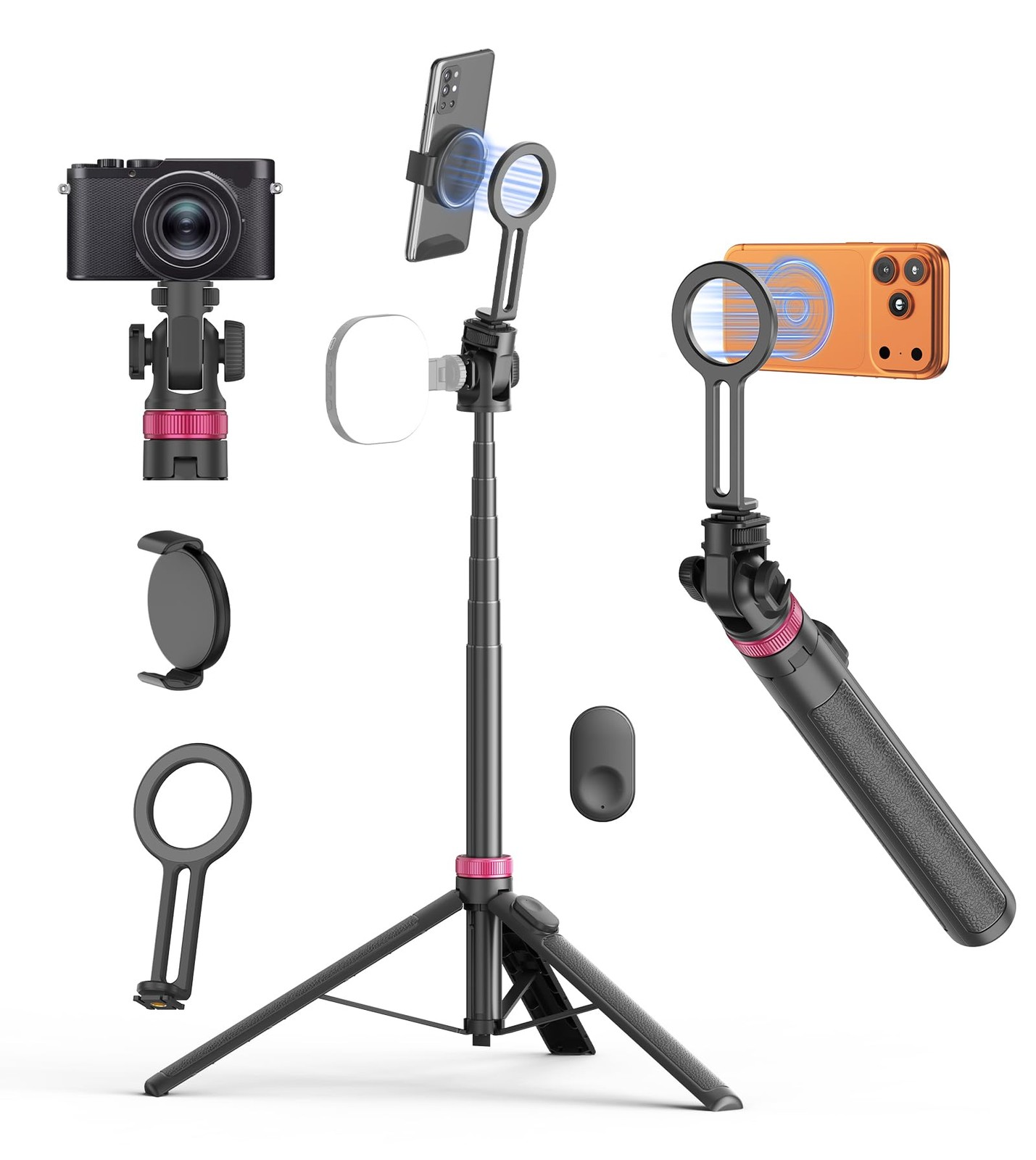 69" Magnetic Phone Tripod for All Phones,Selfie Stick for Magsafe with Rechar...