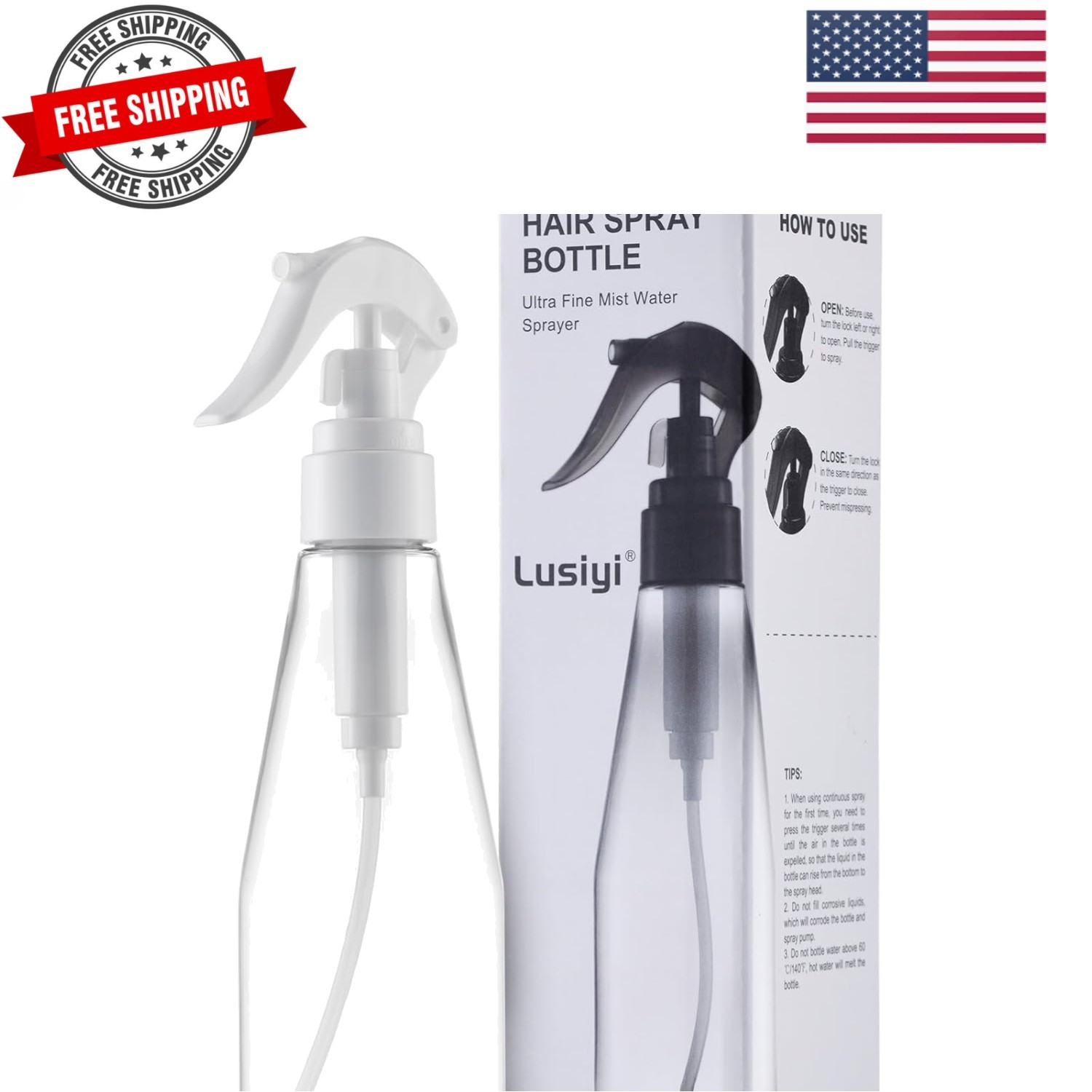 10 oz Continuous Spray Bottle for Hair, Ultra-Fine Water Spray Bottle for Cle...