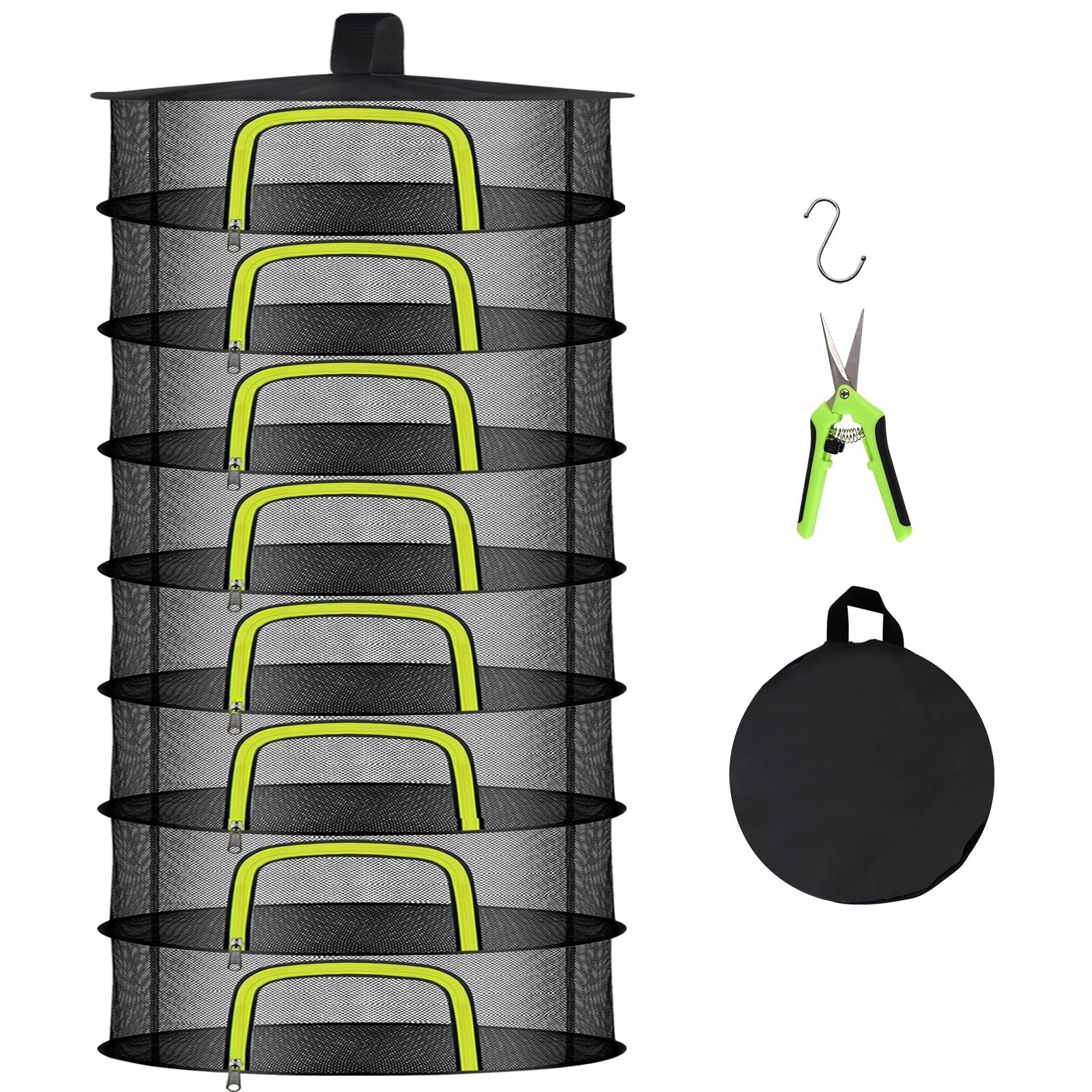 8 Layer 23.62 Inch Foldable Herb Drying Rack Hanging Mesh Net UShape Zip