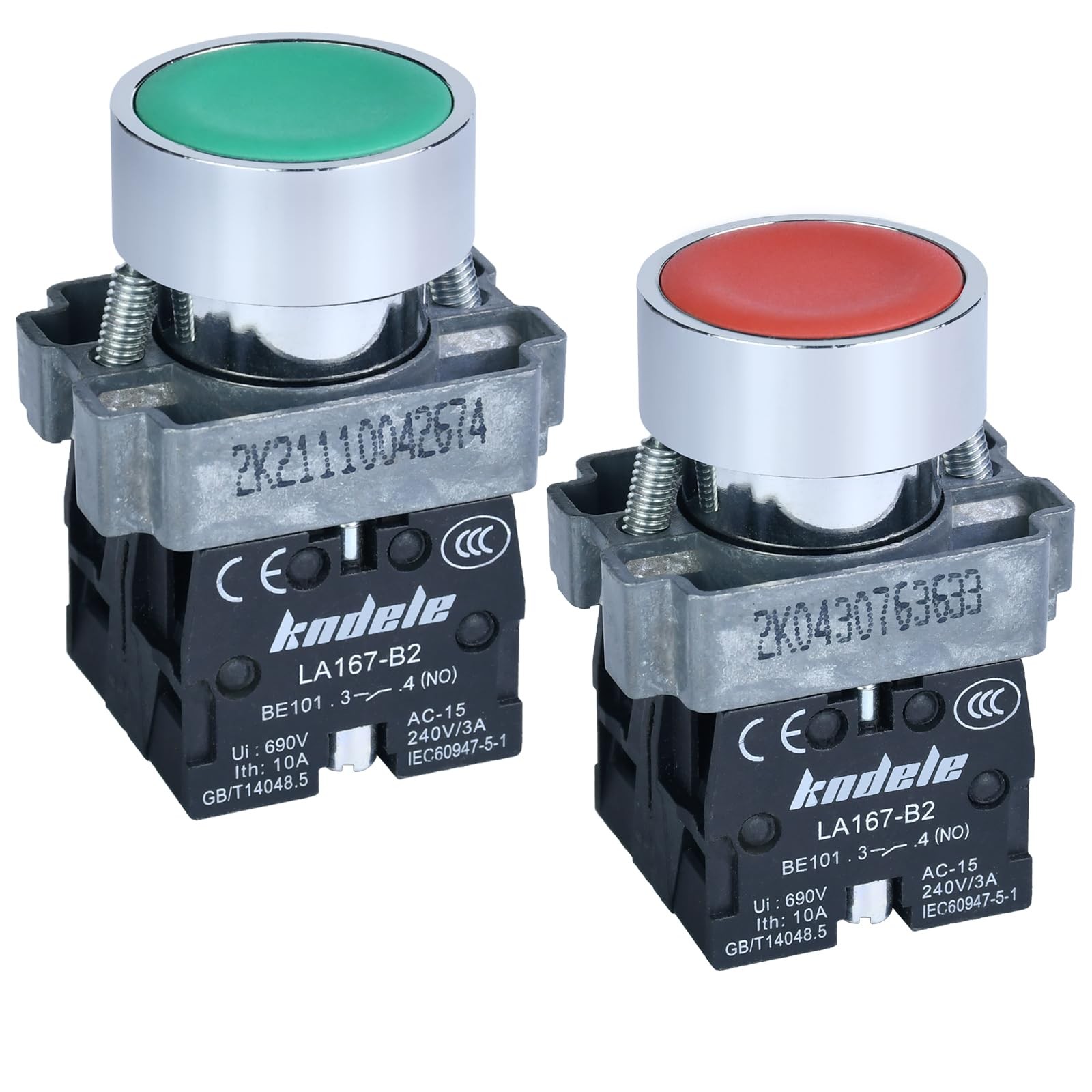 10Amp 2Pcs 22MM Momentary Push Button Momentary,Green+Red, 2Pcs, Multicolored