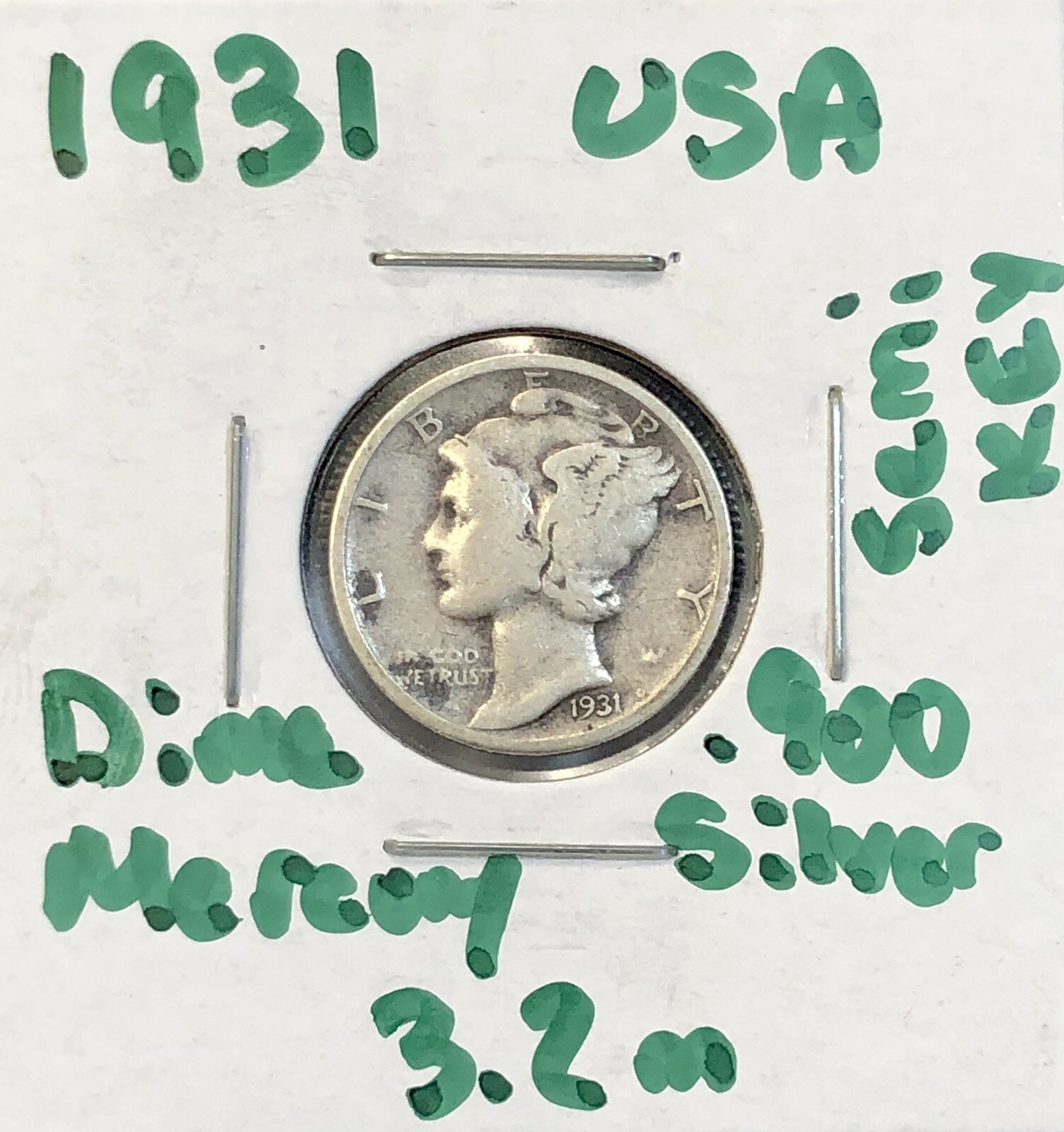 1931 Mercury Dime US .900 10 Cents 90% Silver Coin 3.2m Low Mint Semi Key Date