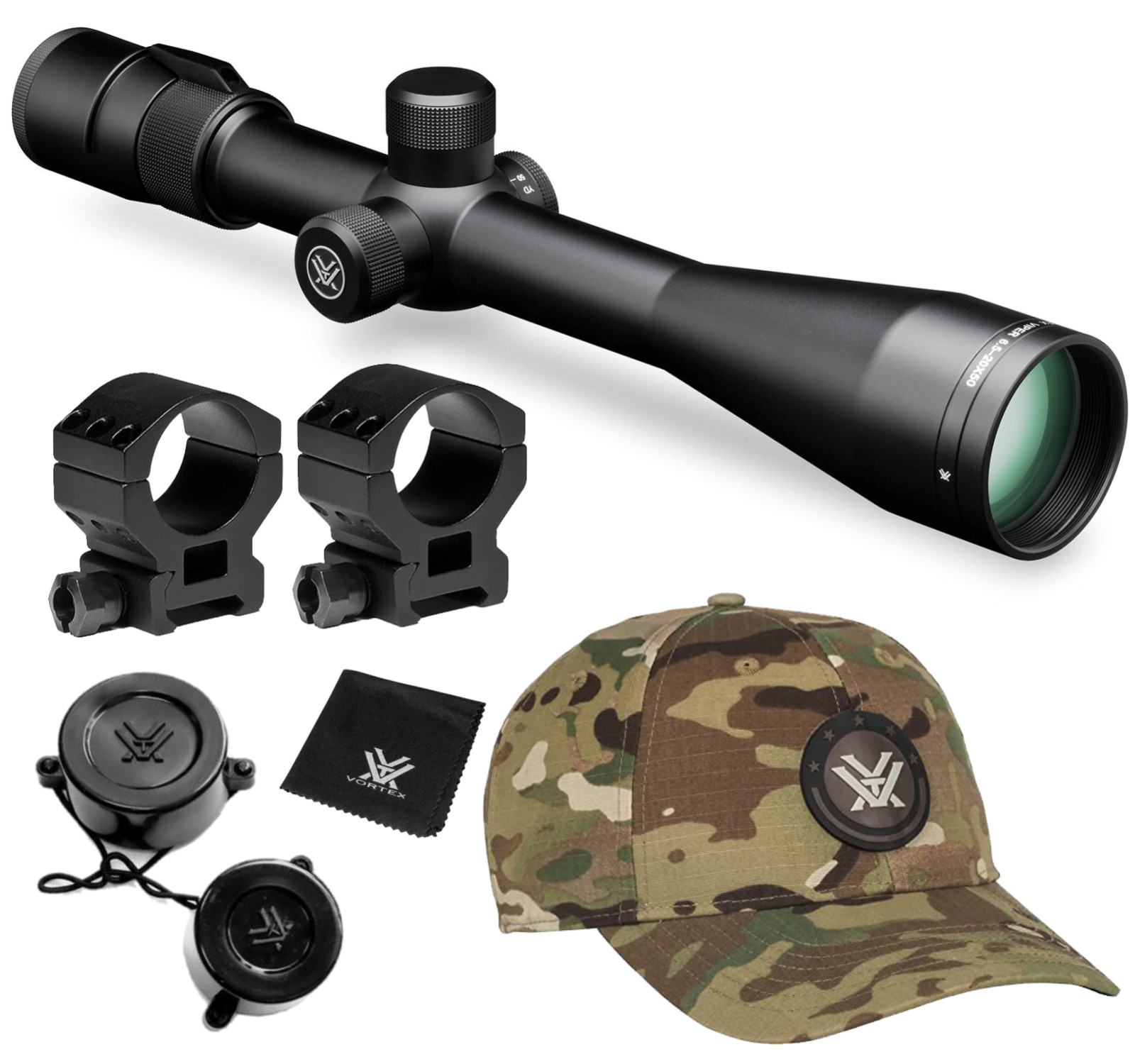 Vortex Optics Viper 6.5-20x50 PA Riflescope Mil-Dot MOA w/ Rings 1.18in and Hat