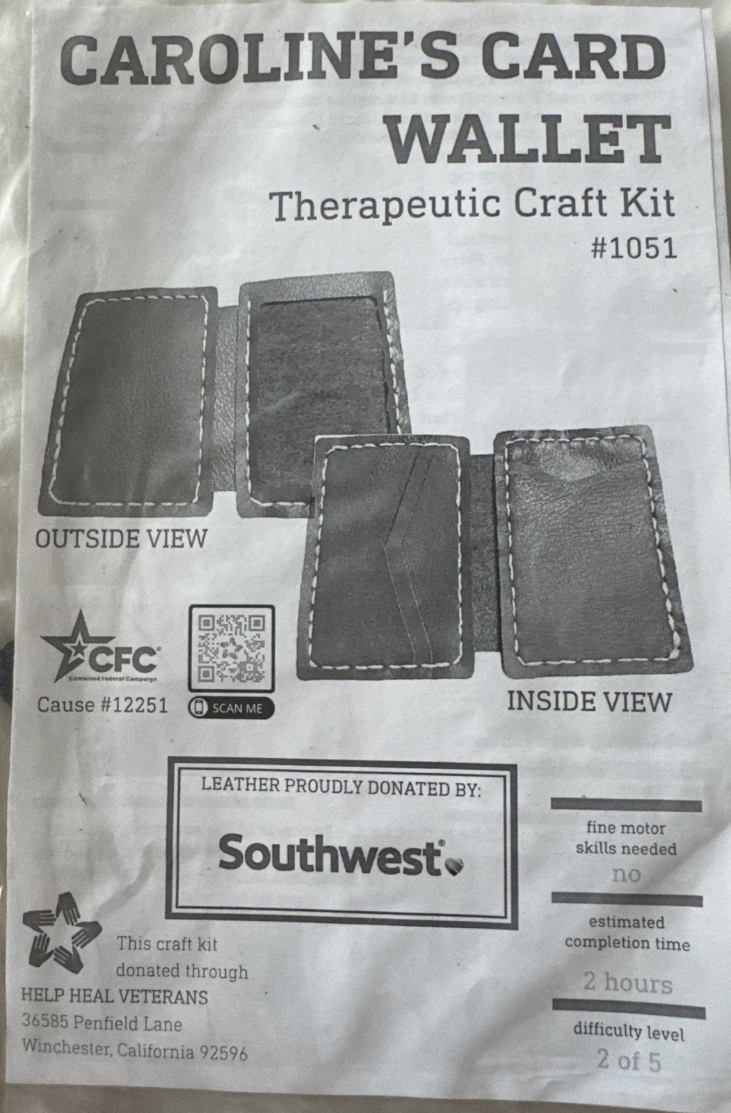 Therapeutic Craft Kit #1051 Caroline's Card Wallet Blue Leather