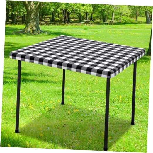 Square Picnic Table Cloth, Elastic 34" x 34" (Square) Black and White