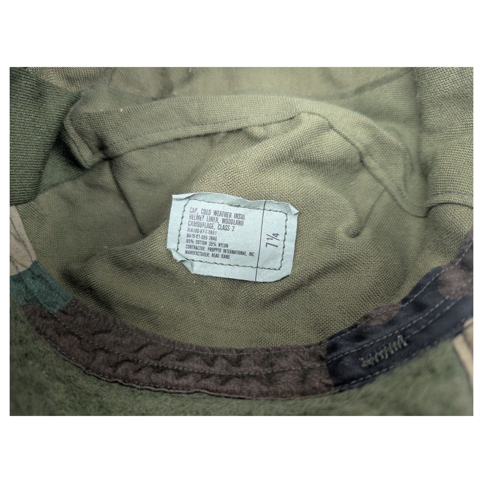 US Military Woodland Camouflage Cap Cold Weather Insulating Helmet Liner 7 1/4