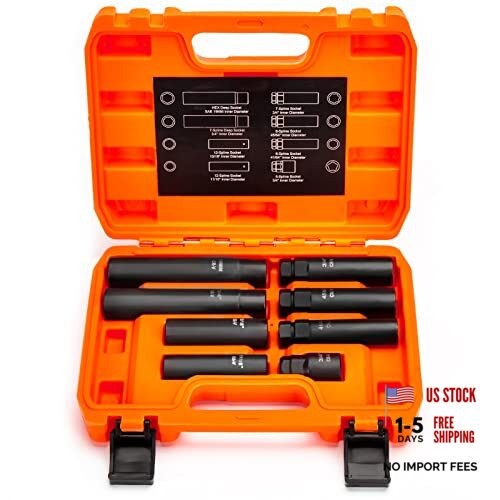 -Piece Lug Nuts Key Kit, 8-Piece Set (5/6/7/12 Spline) with 1/2" Drive 8 Black