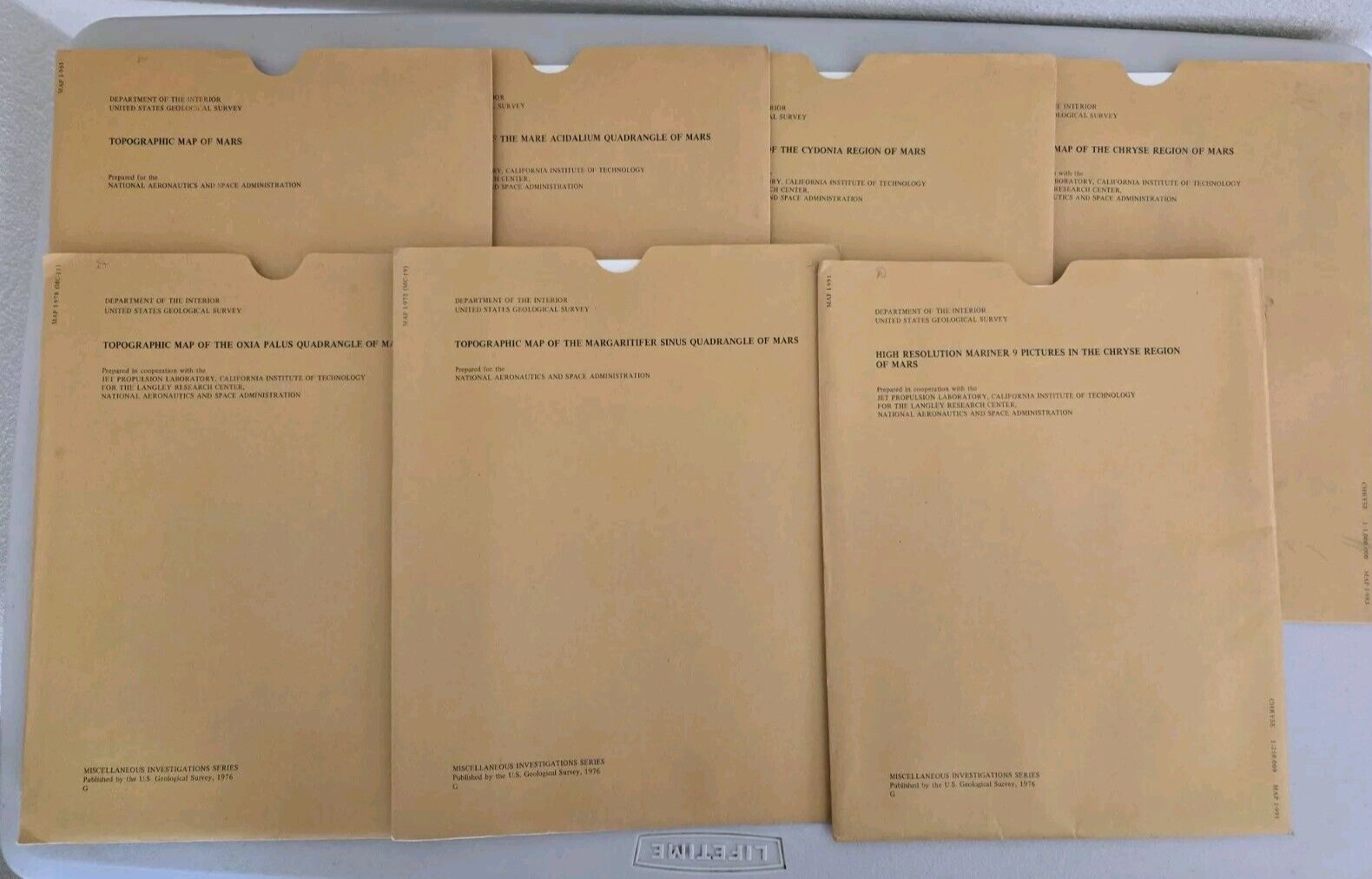 VINTAGE LOT of 7 USGS NASA JPL Topographic Quadrangle Maps of Mars From 1976