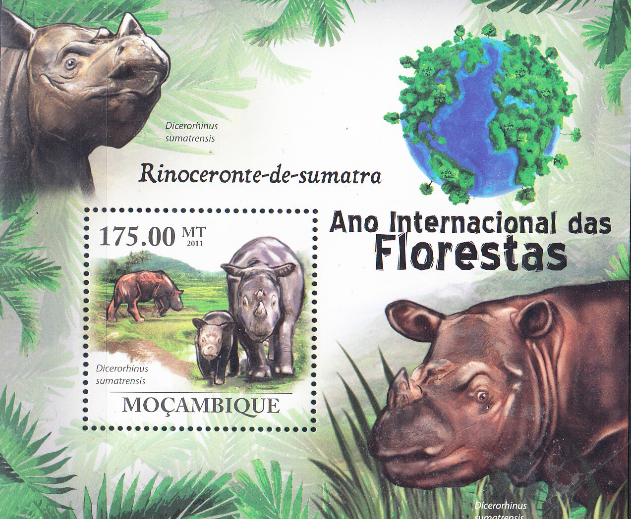 W MOZAMBIQUE 2194 INTERNATIONAL FORESTS YEAR RHINOCEROS