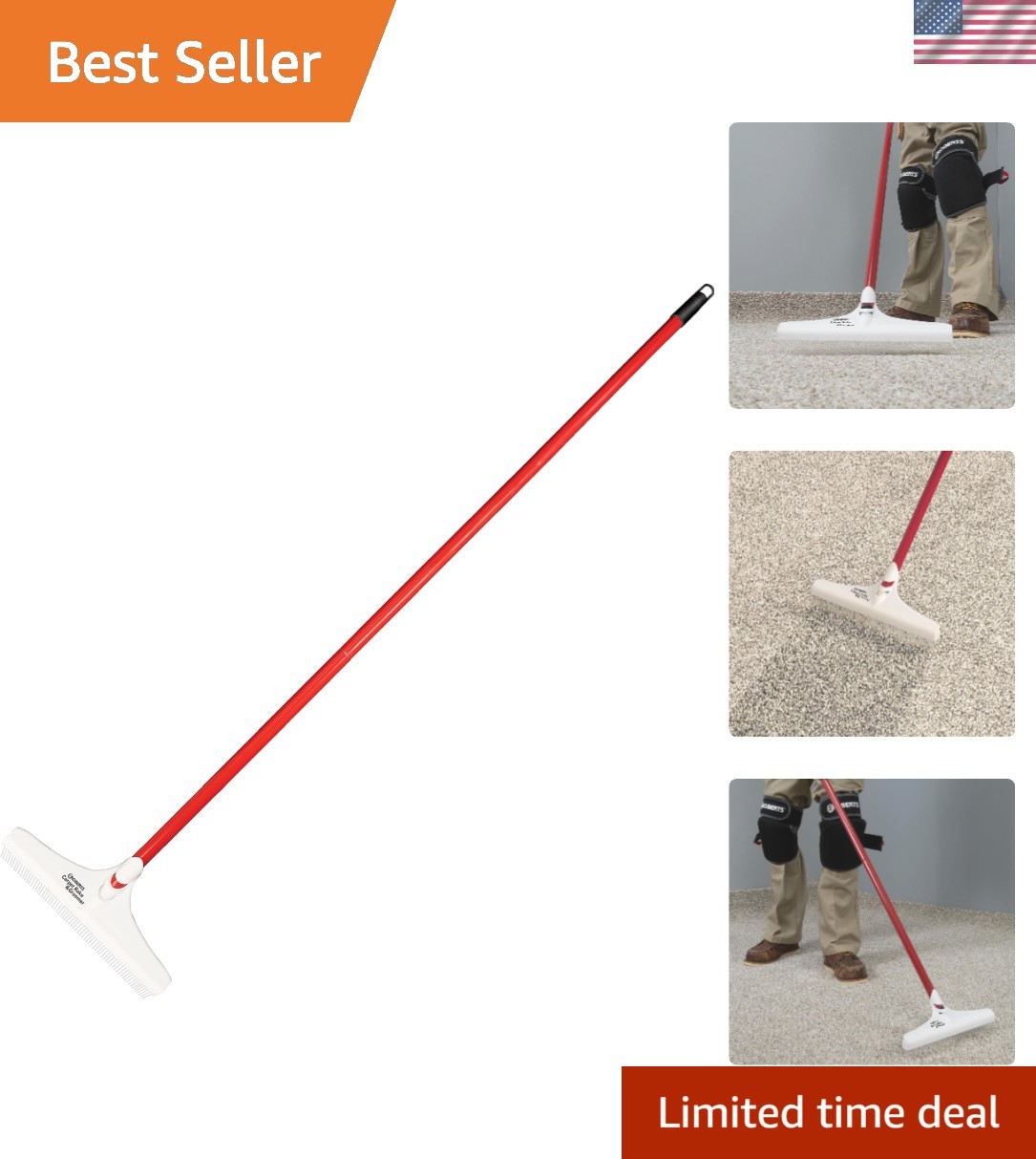 Effortless 12" Carpet Rake & Groomer with 51" Steel Handle - Ideal for Cut Pile