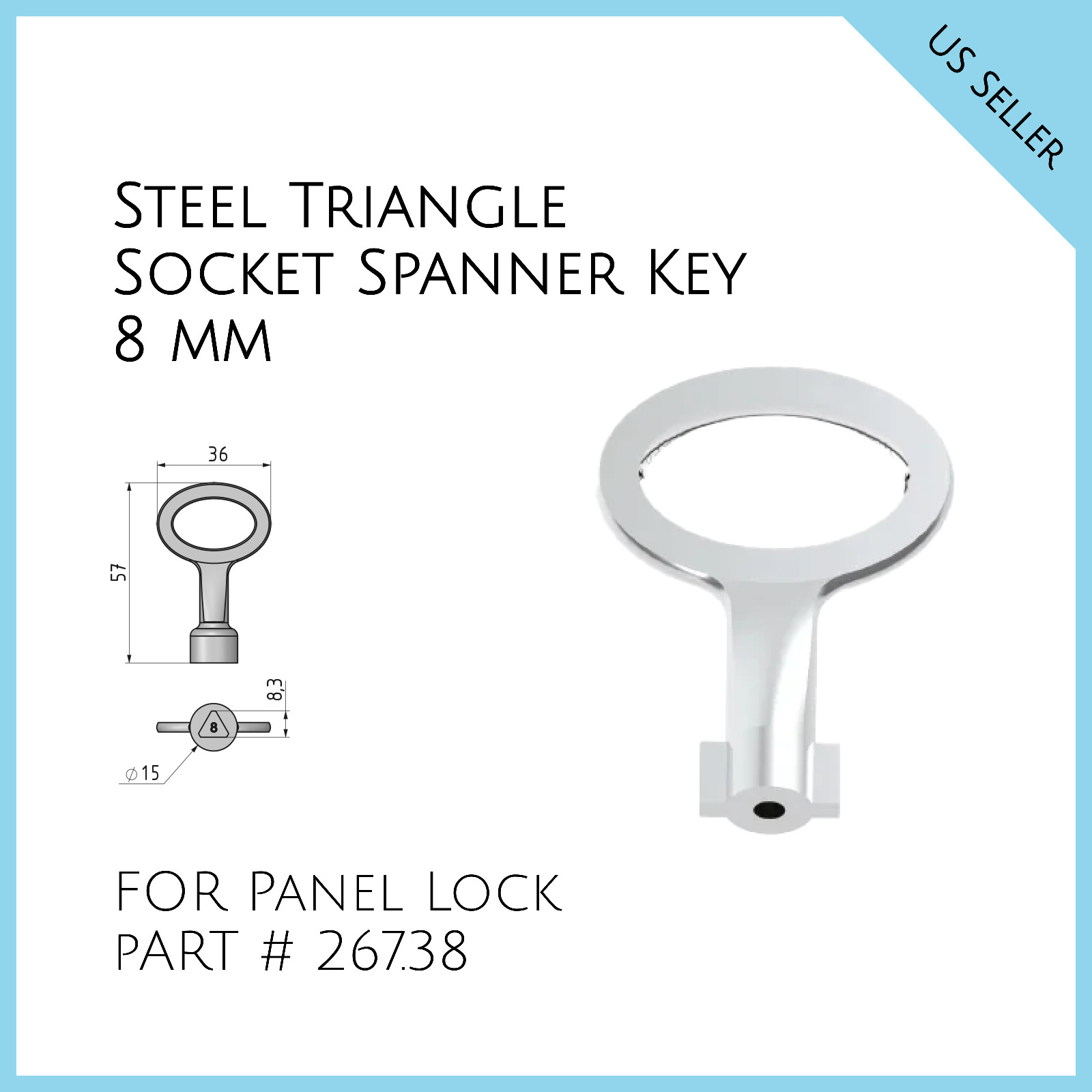 Steel Triangle Socket Spanner Key for 8 mm Panel Lock Mesan # 267.38