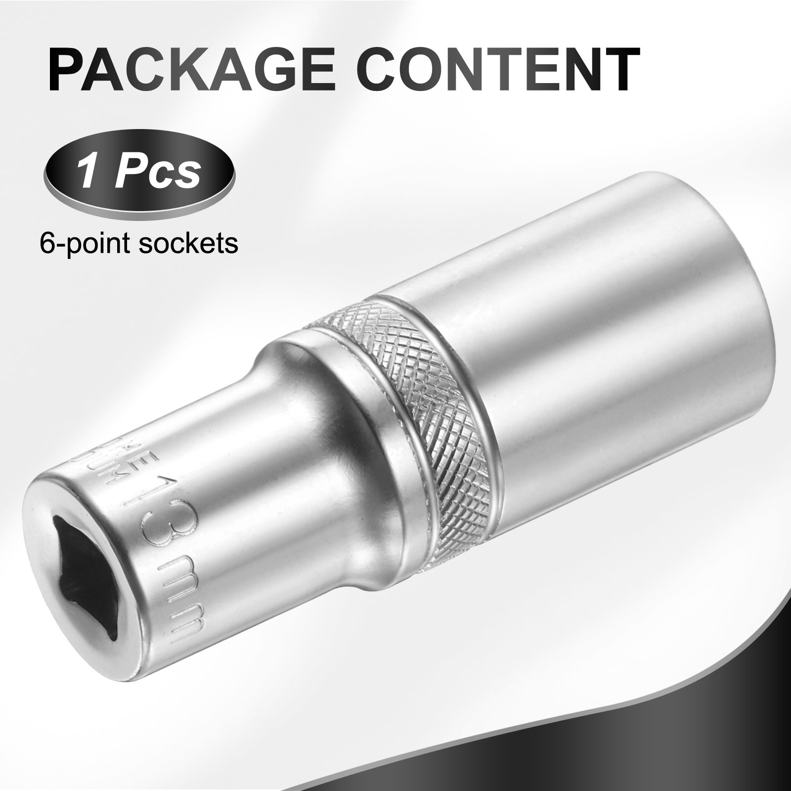 6 Points Deep Socket 1/4" Drive 13mm Nickel Plating Flip Sleeve 2" Long