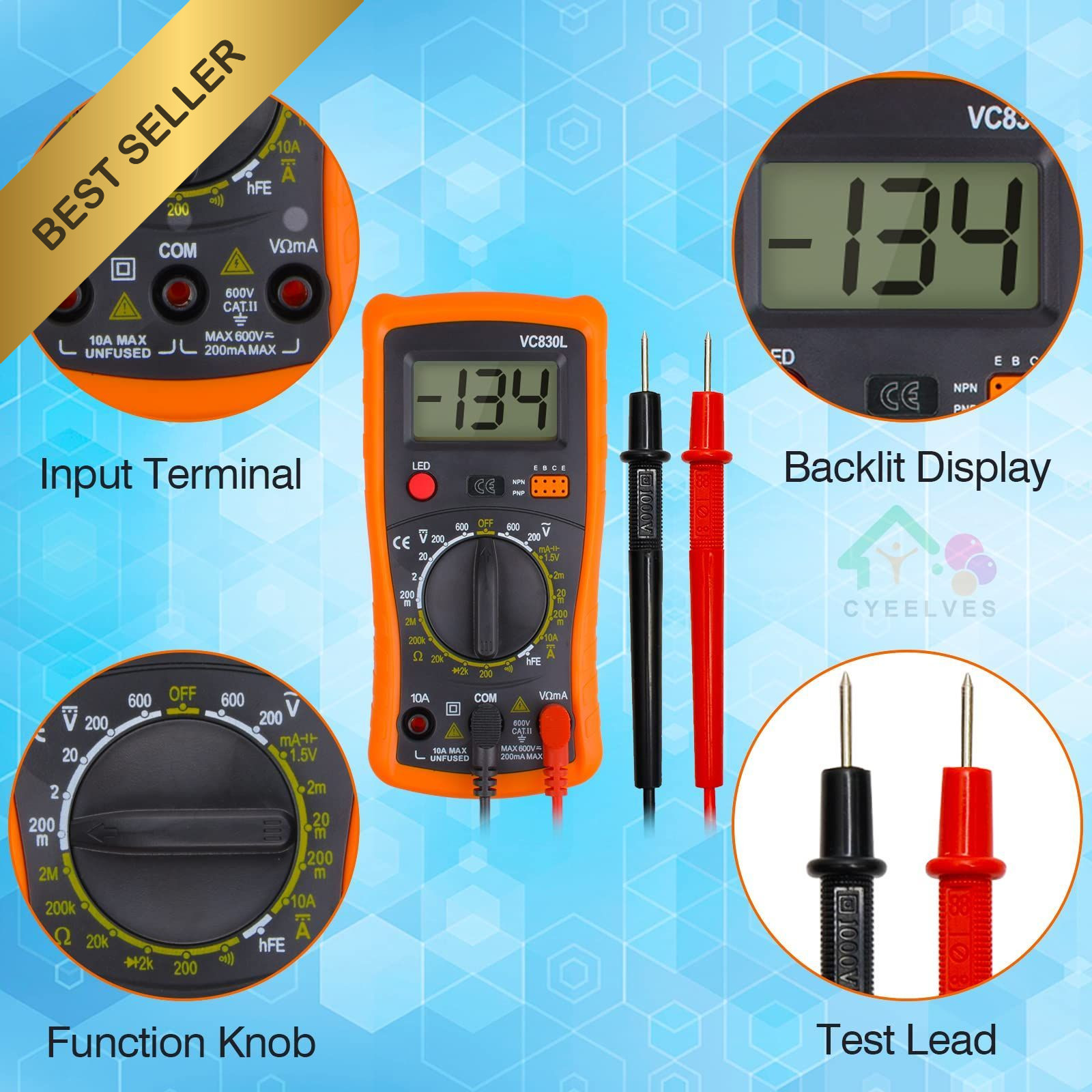 Digital Multimeter AC DC Voltmeter Ohm Amp Tester Backlit Battery Pocket Meter