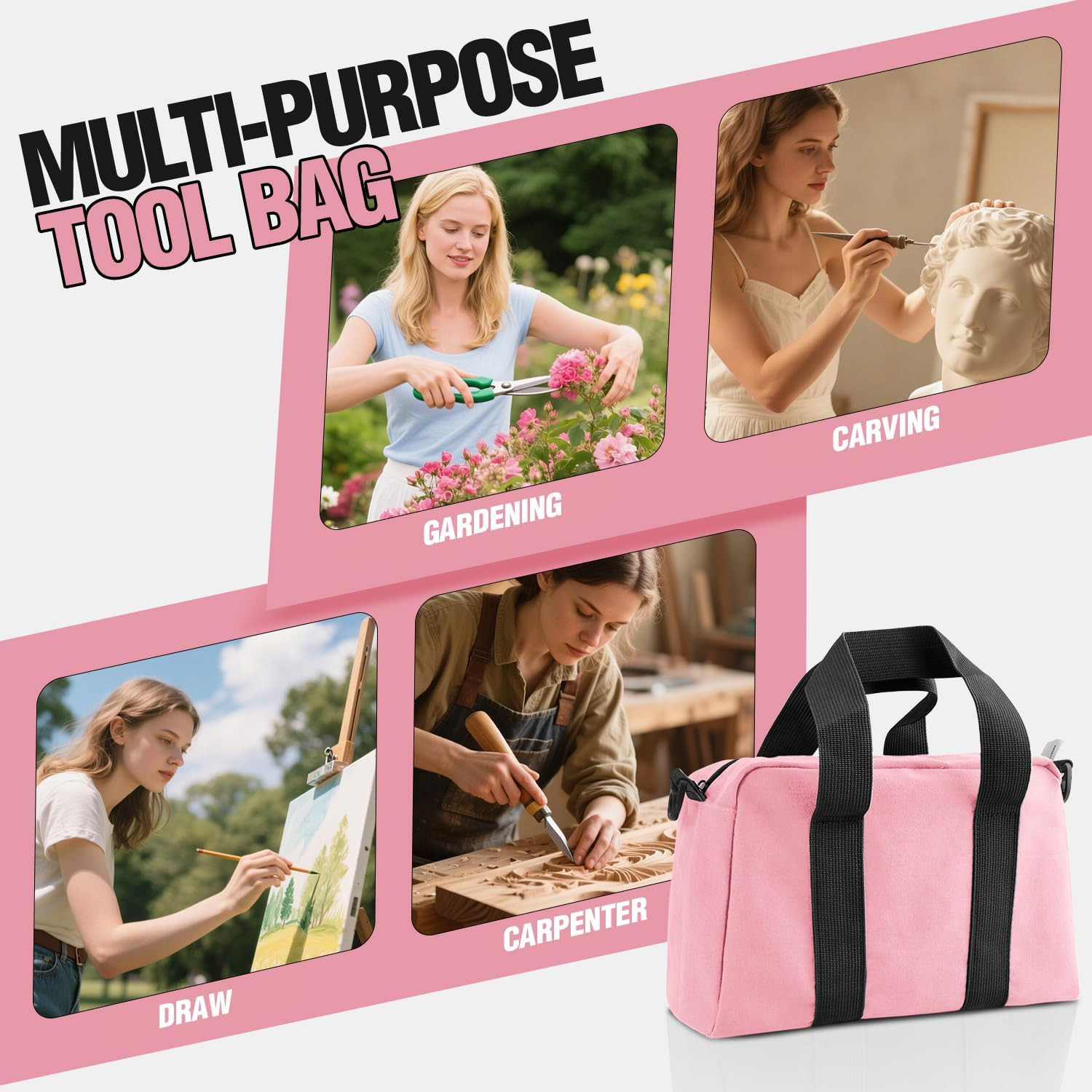 Small Tool Bag Canvas Tool Storage Bag Large Capacity Multipurpose Zipper Soft