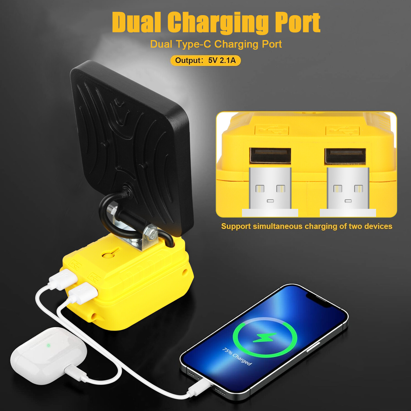 2 Pack 60W LED Work Light Flashlight for De walt 20V Battery 6000LM