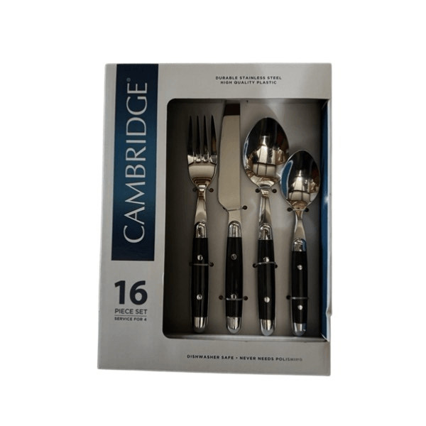 Cambridge Jubilee Stainless Steel Black Plastic 16 Piece Place Flatware Set