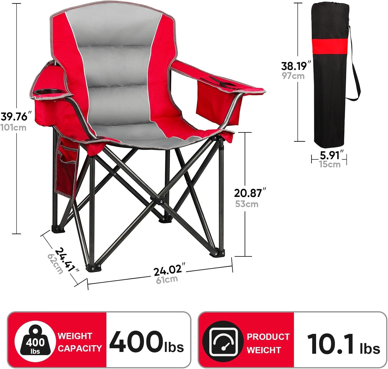 2 Pack Oversized Camping Chair Padded Portable Chairs Heavy Duty Camping Folding