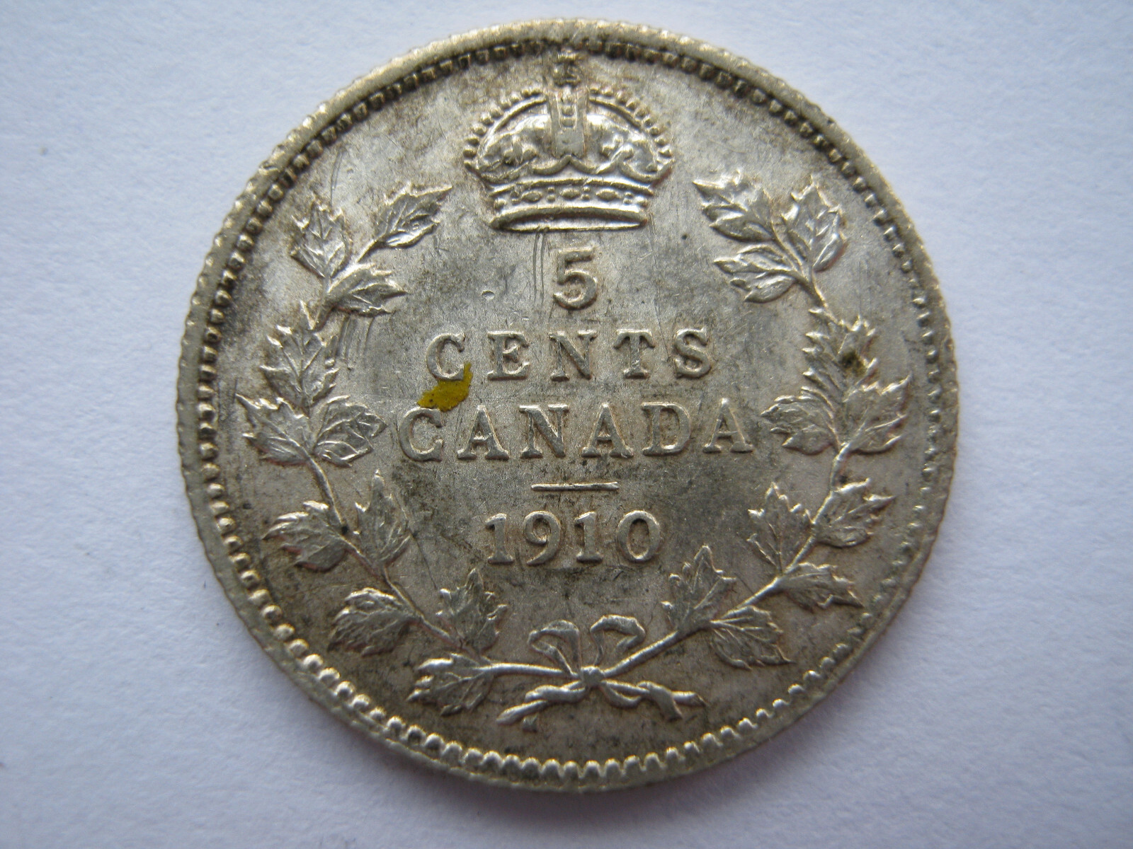 Canada 1910 silver 5 Cents pointed leaves GVF