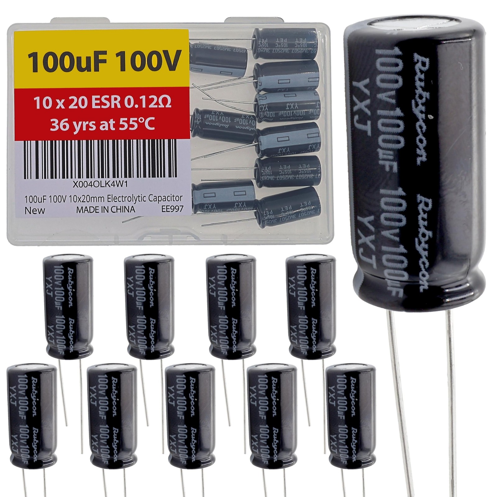 100uF 100V 10x20mm Rubycon Electrolytic Capacitor Low ESR 0.12Ω Long Life 3