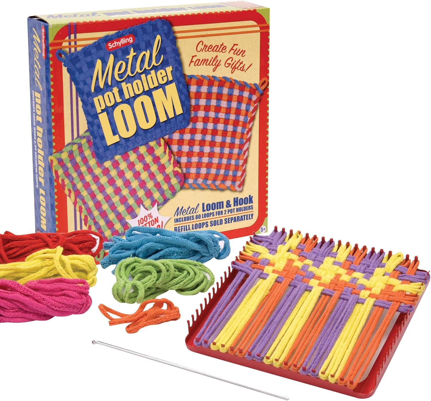 Schylling Metal Pot Holder Loom Kit - Classic Durable Weaving Frame to Make Pot