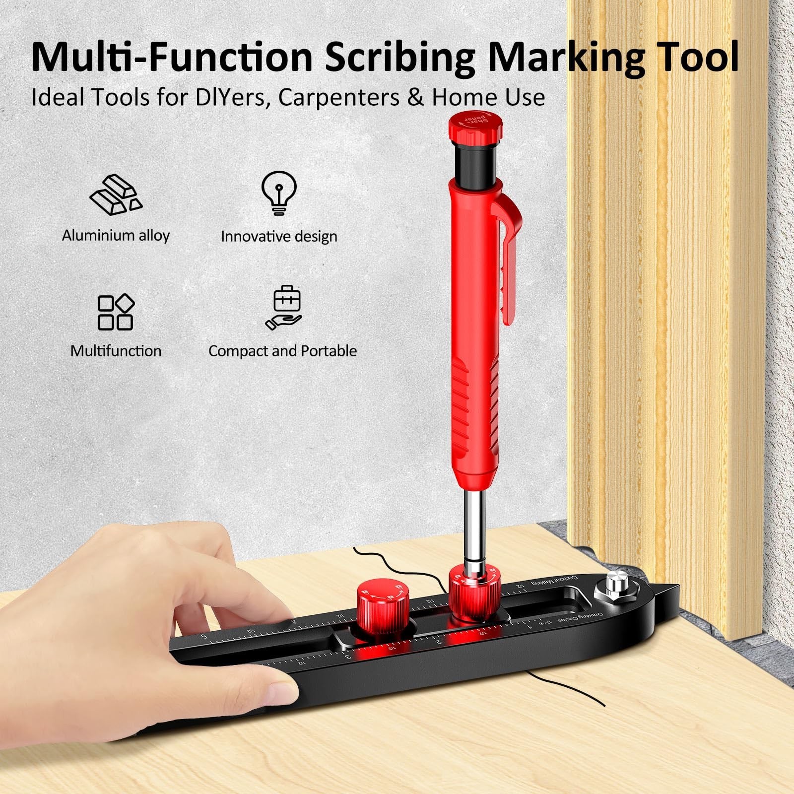 Multi-Function Scribing Tool, DIY Woodworking Scriber Line Maker, Portable Al...