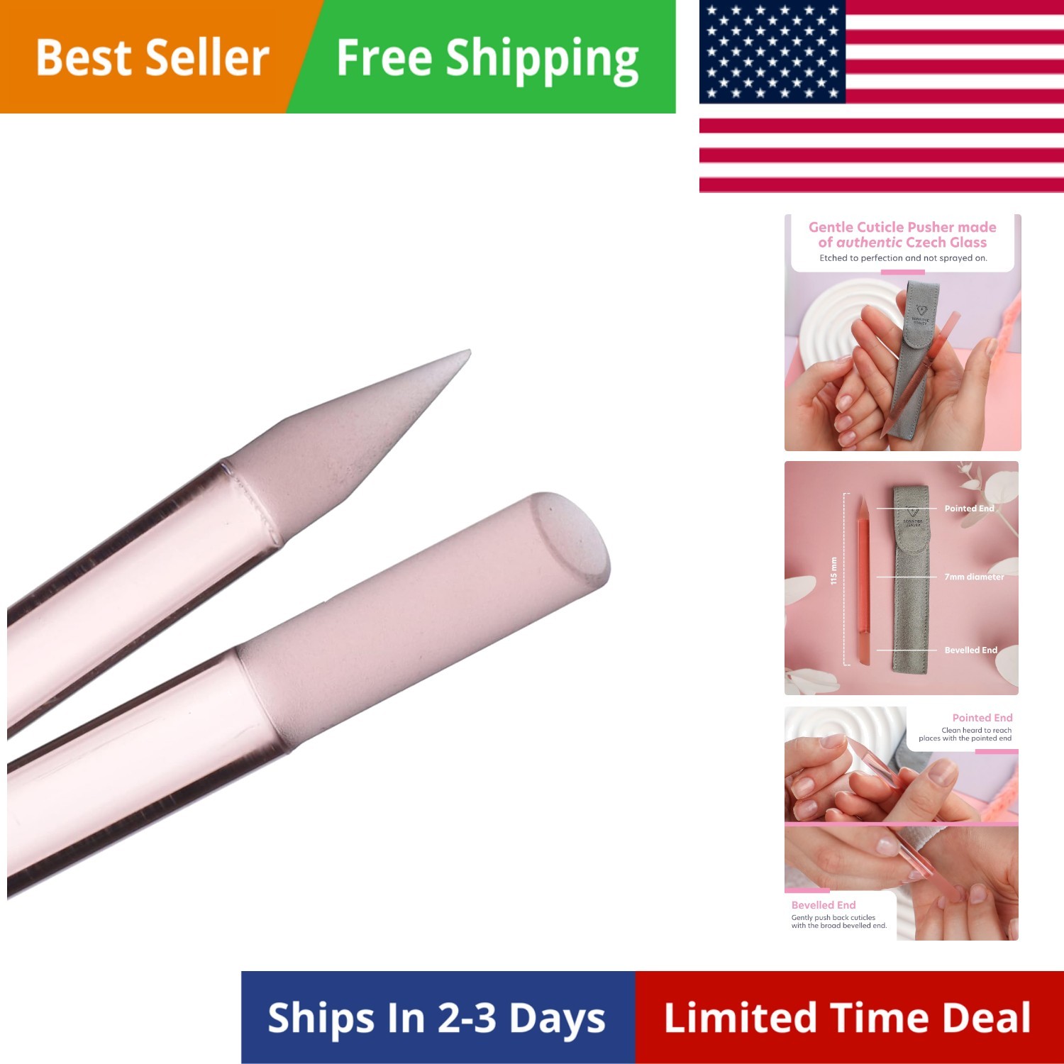 Glass Cuticle Pusher, 1-Pieces Pink Gentle Czech Manicure Stick for Cuticle R...