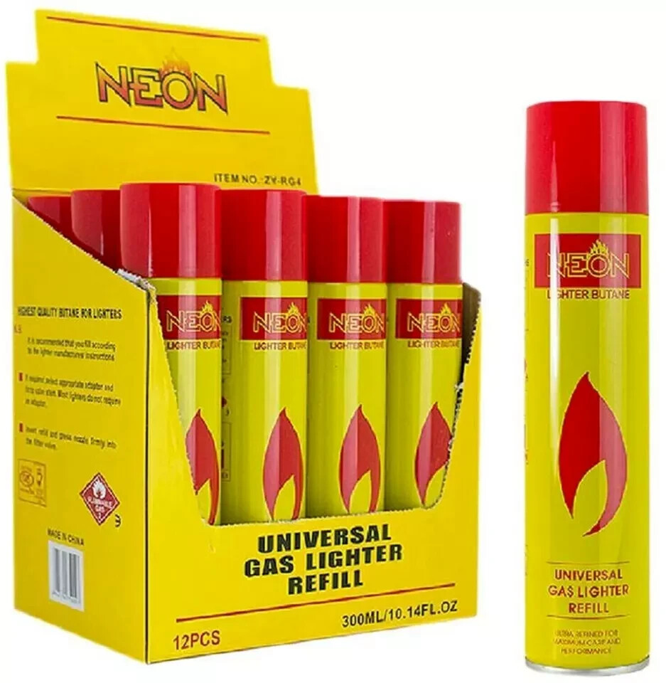 12 Can Neon Butane Fuel Universal Gas Lighter Refill Cartridge 300 Ml 10.14 Oz