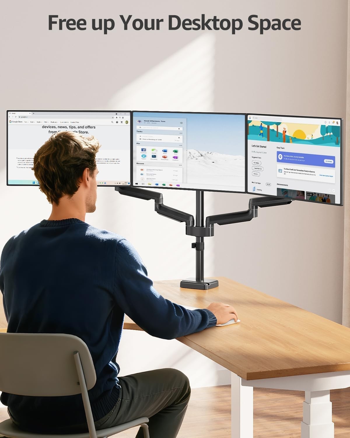Black Triple Monitor Desk Mount - Articulating