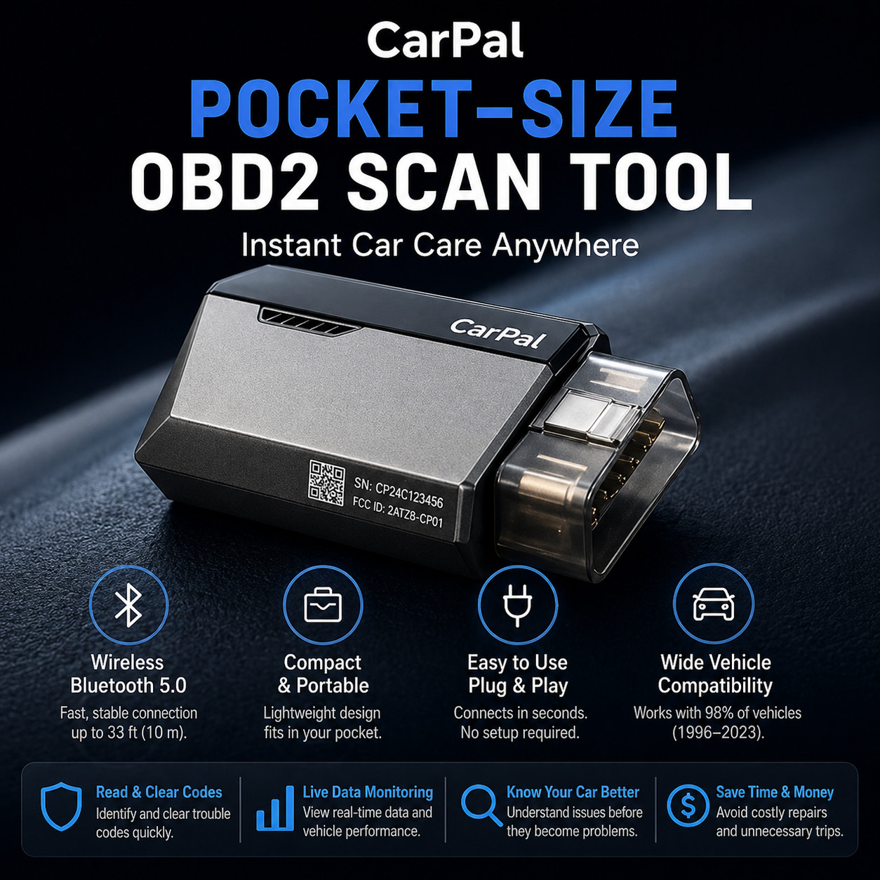TOPDON CarPal OBD2 Scanner Wireless Bi-Directional All System Diagnostic Tool