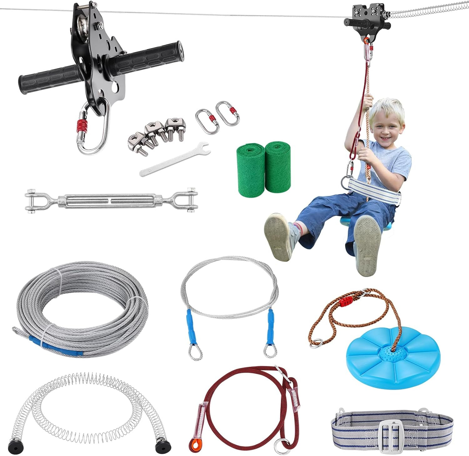 Zip Line Kits for Backyard，60Ft Zip Line Kit for Kids and Adult up to 330 Lb, In