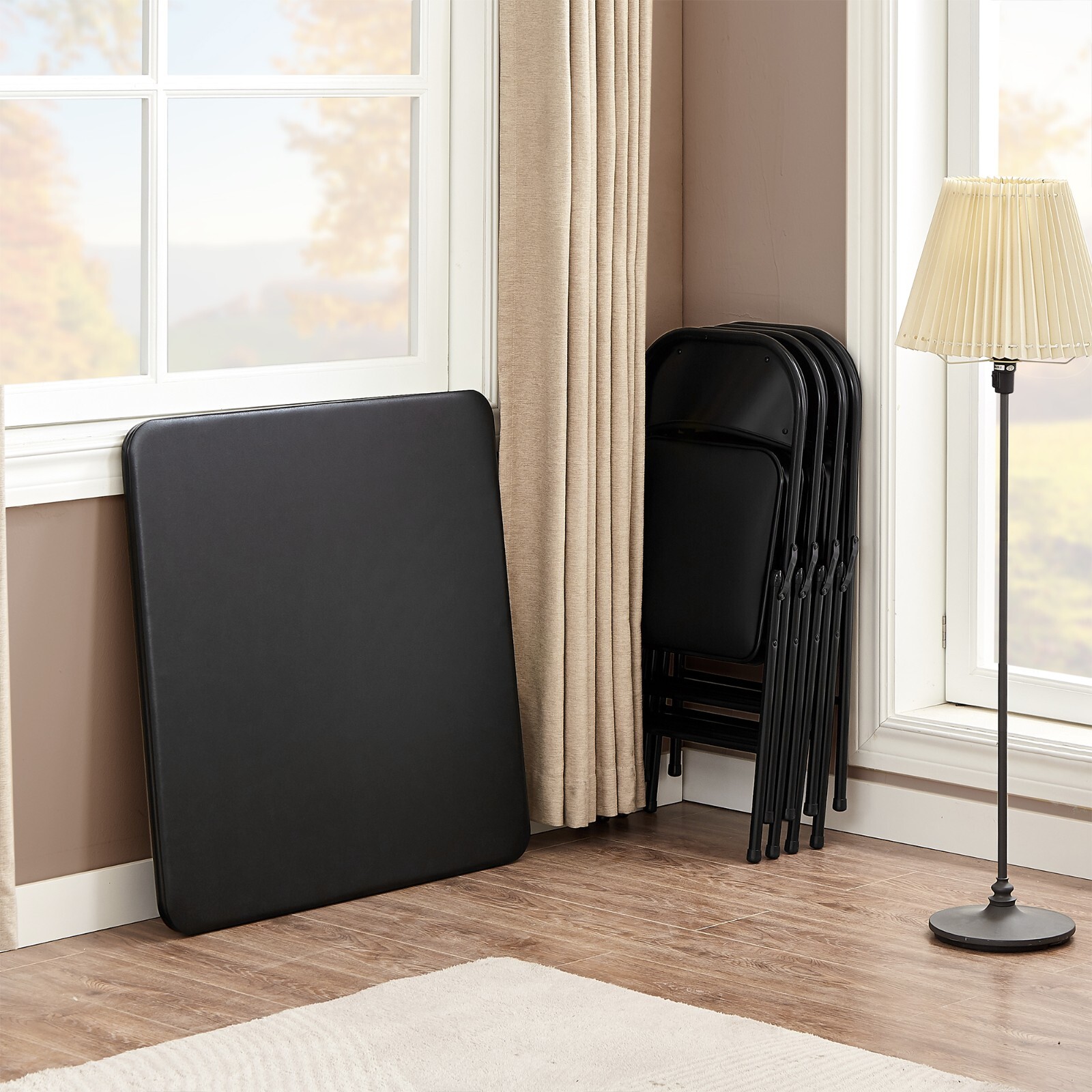 5 Pcs Portable Folding Card Table Square and Chairs Set with Vinyl Upholstery