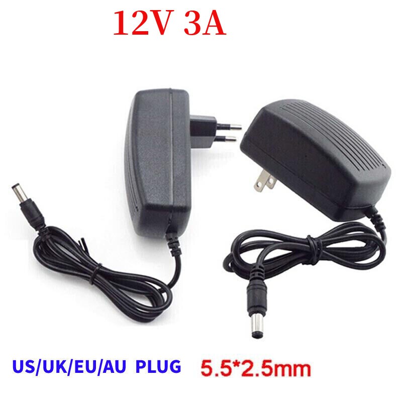 12V 3A 3000MA AC 100V-240V DC Charger Adapter Power Supply Converter 5.5mm*2.5mm