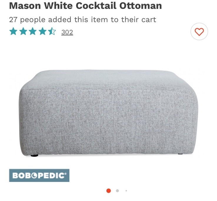 Brand New Mason White Cocktail Ottoman – Bob’s Discount Furniture – PICKUP ONLY