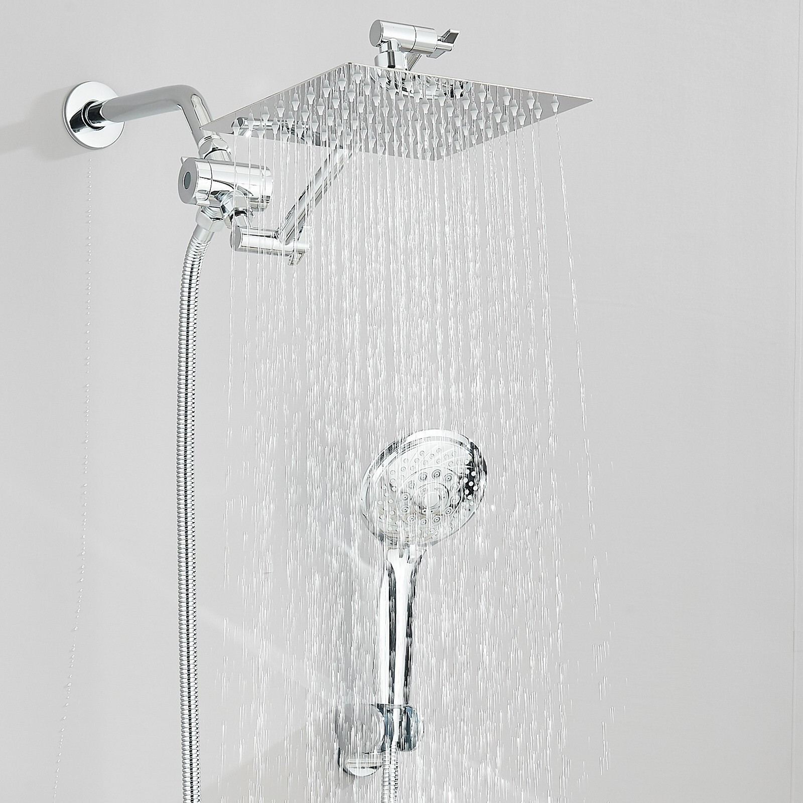 Rain Shower Head w/ Handheld Spray Combo High Pressure Extension Adjustable Arm