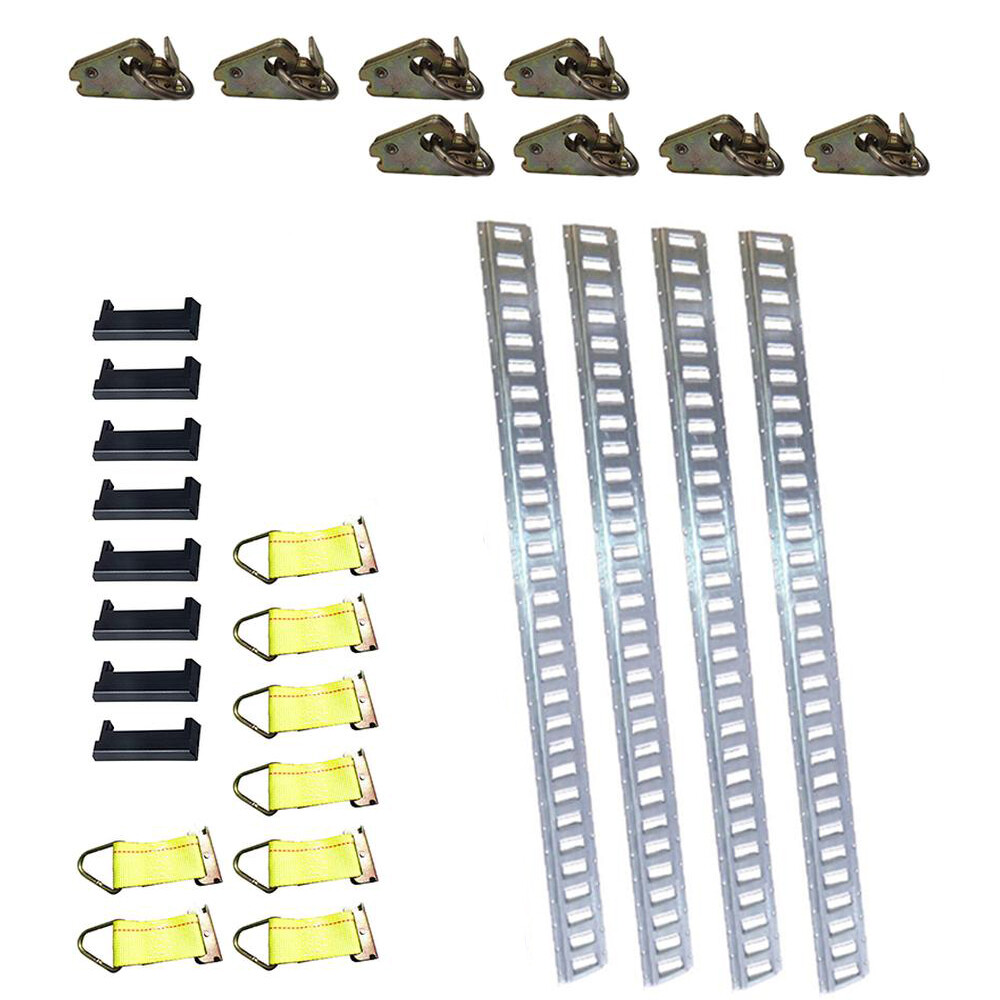 E-Track Tie-Down Kit 4 Galvanized 8' Horizontal E Track Rails 8 End Cap