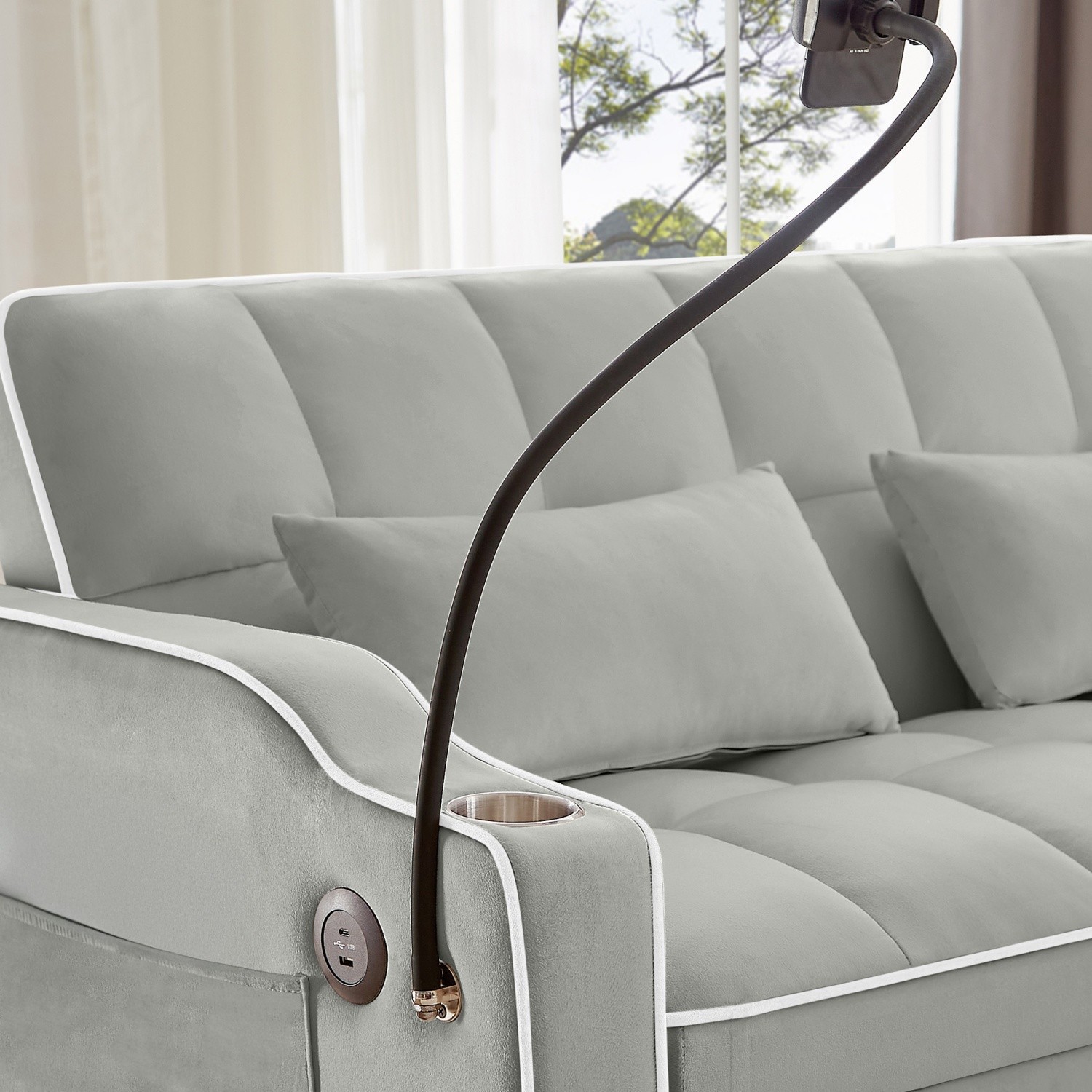 Convertible Velvet Sleeper Sofa Bed Loveseat Sofa w/ Pull-Out Bed & USB Ports