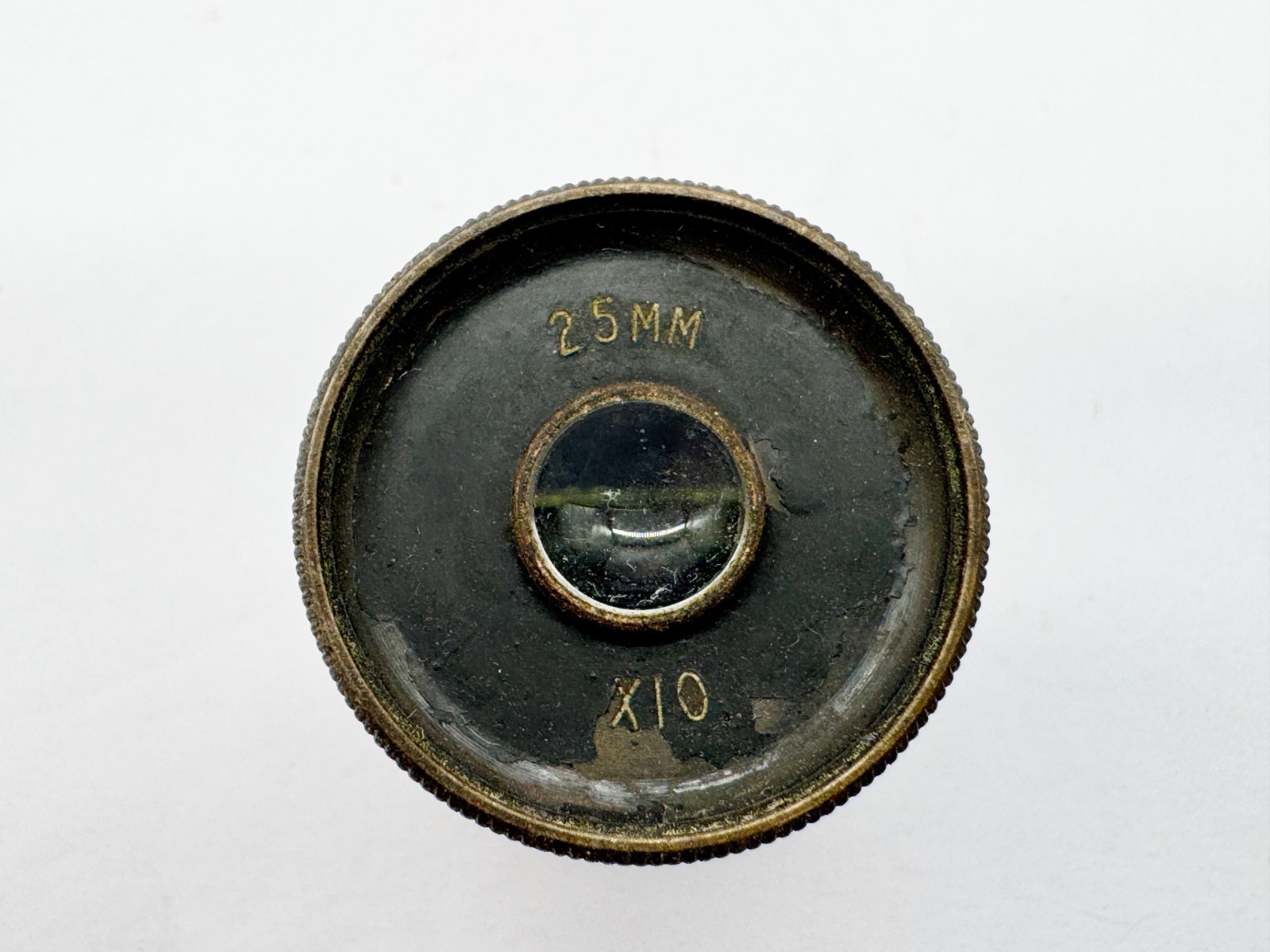ANTIQUE BRASS MAGNIFYING GLASS LENS FROM TELESCOPE OR MICROSCOPE 25mm 10X