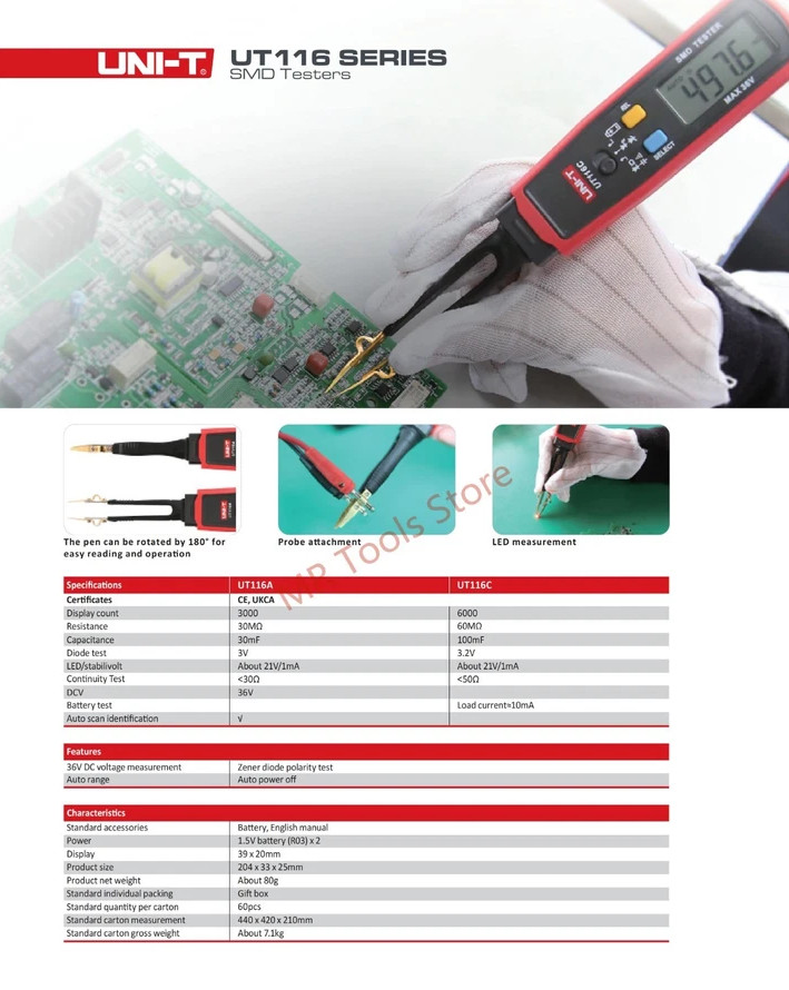 UT116C Mini SMD Multimeter Tester Surface Mount Components Uni-T