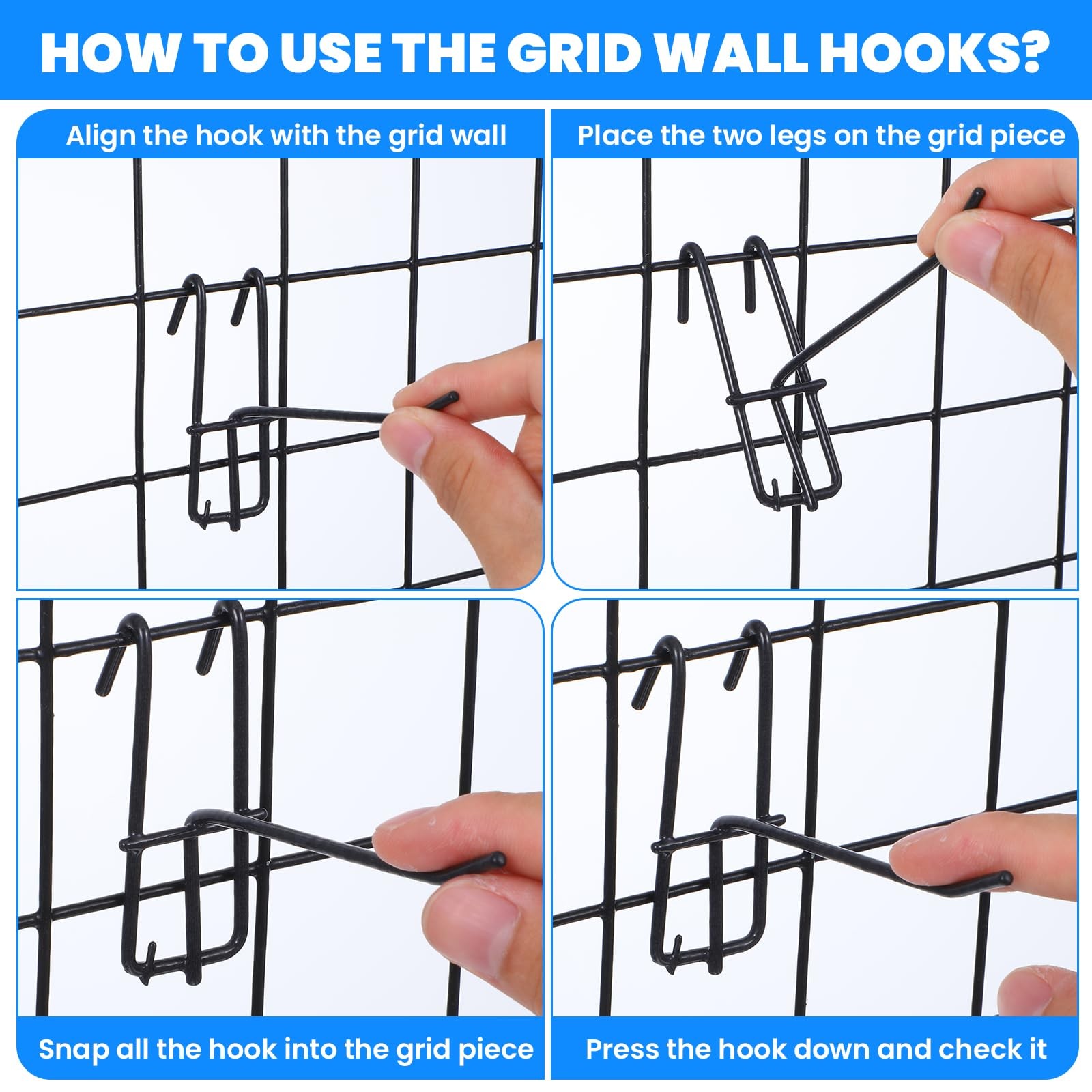 4 Inch Grid Wall Hooks Heavy Duty Panel Store Mount Display Black 100 PCS
