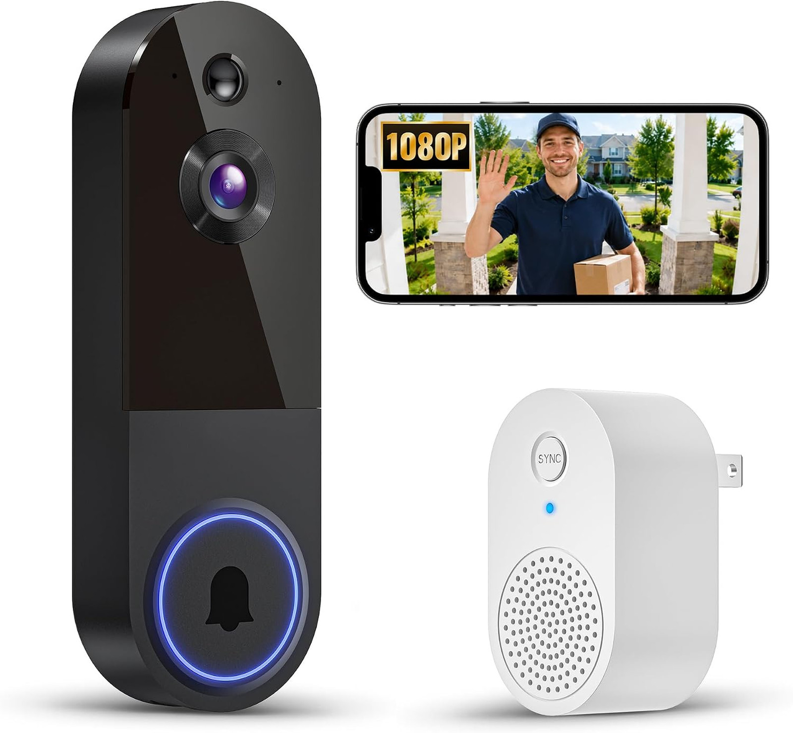 Video Doorbell Camera Wireless 1080p Night Vision AI Human Detection Battery
