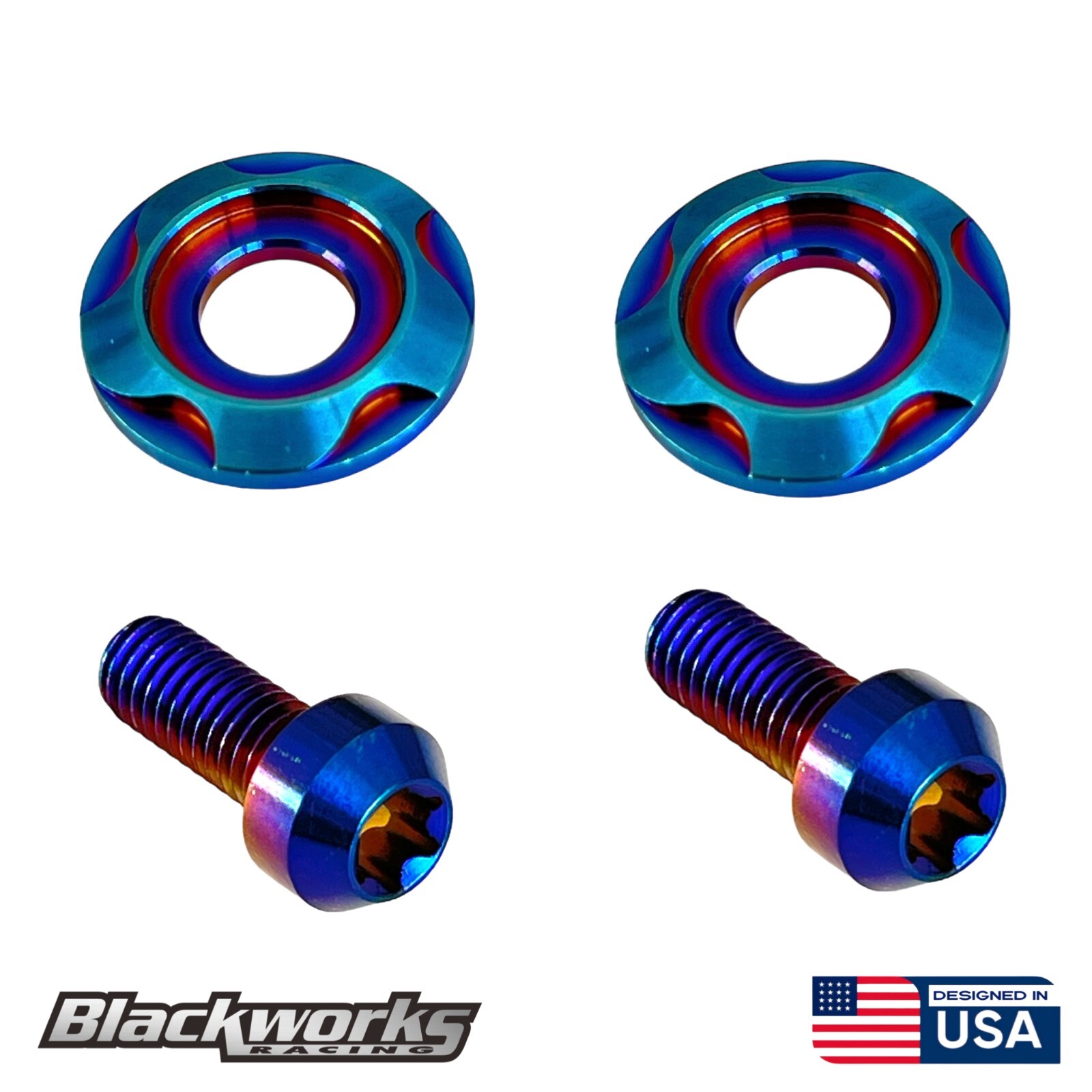 2 TITANIUM BURNT LICENSE PLATE ANTI THEFT SECURITY BOLTS WASHERS TORX SCREWS