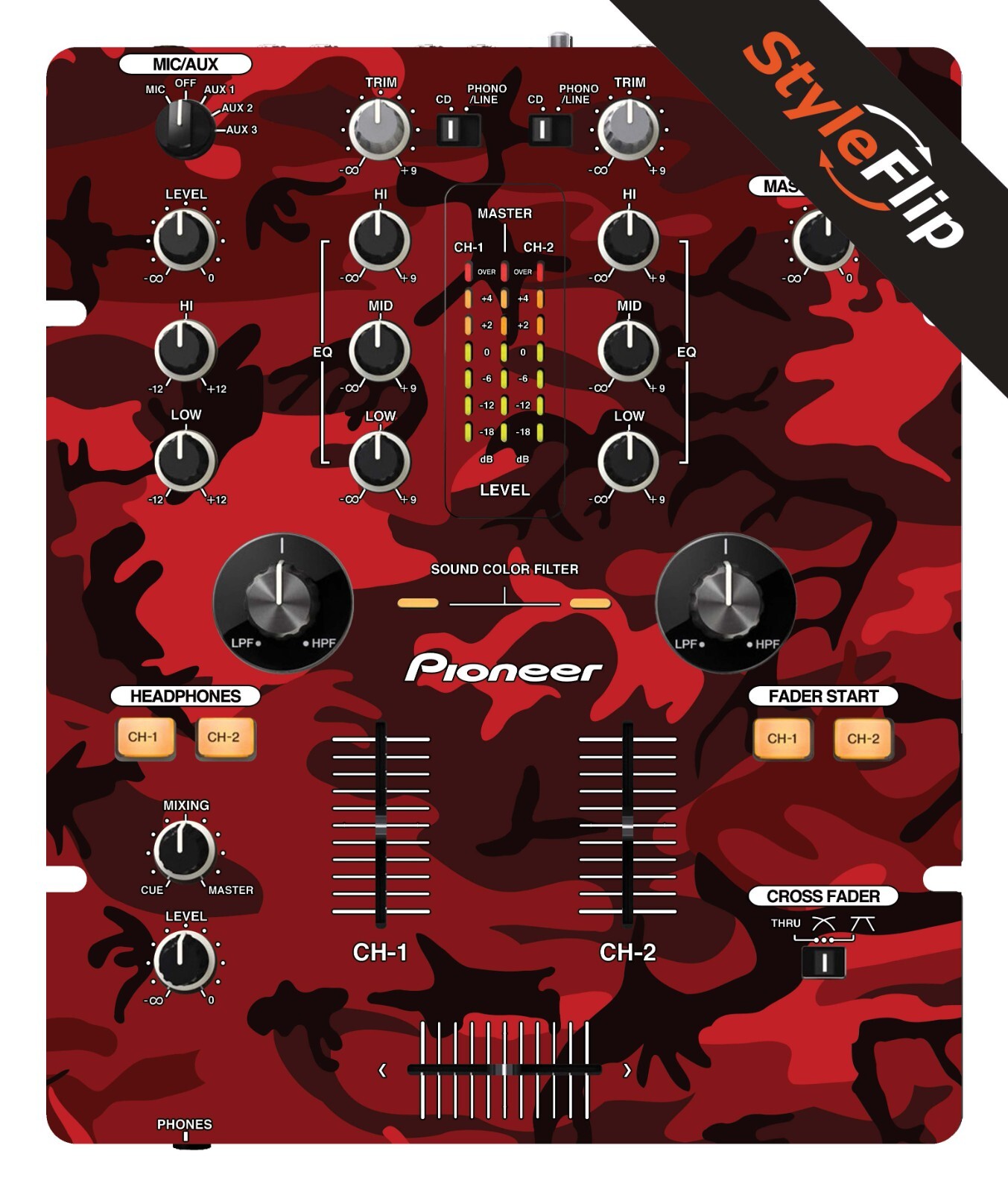 Pioneer DJM-250 | Red Camo | Protective Decal | StyleFlip Skins